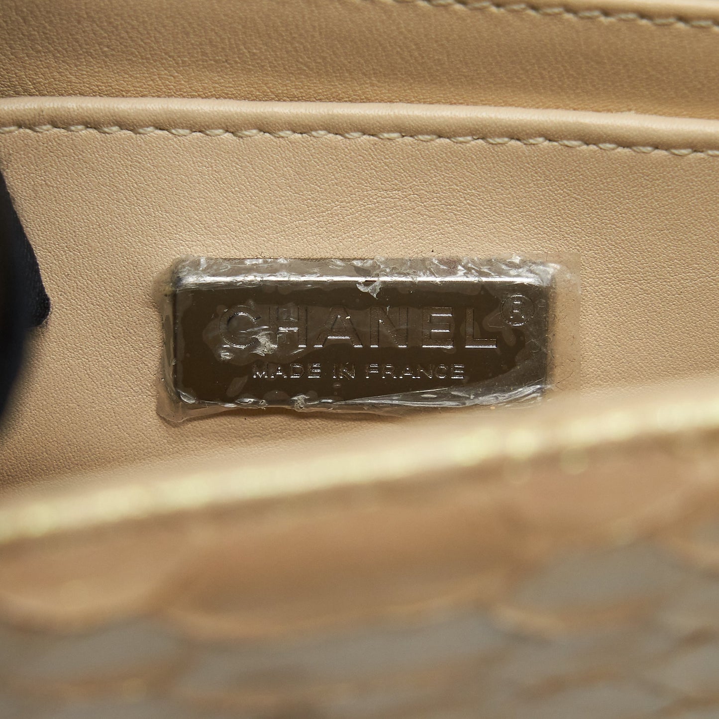 Chanel Mini Square Flap Bag Python Iridescent Light Beige