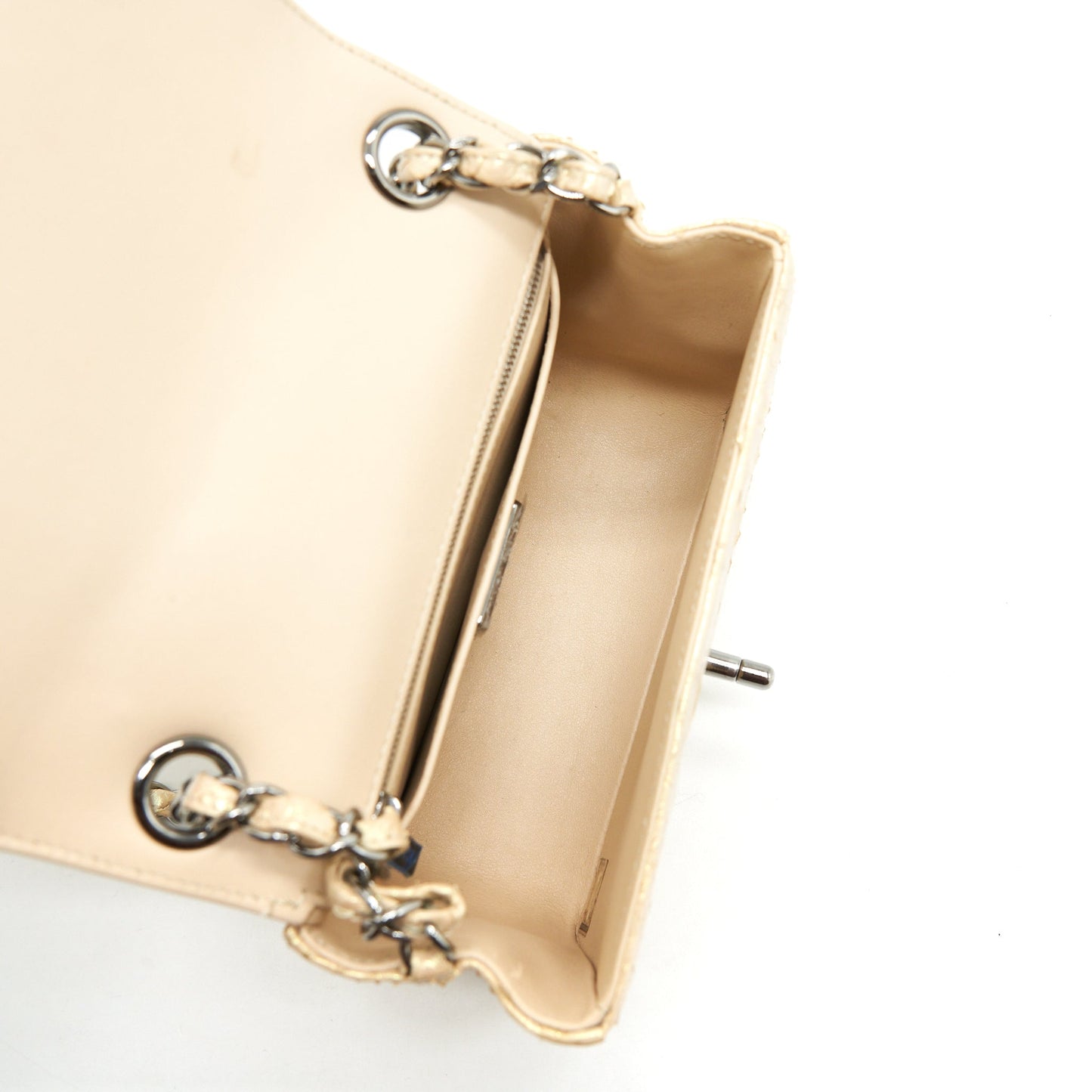 Chanel Mini Square Flap Bag Python Iridescent Light Beige