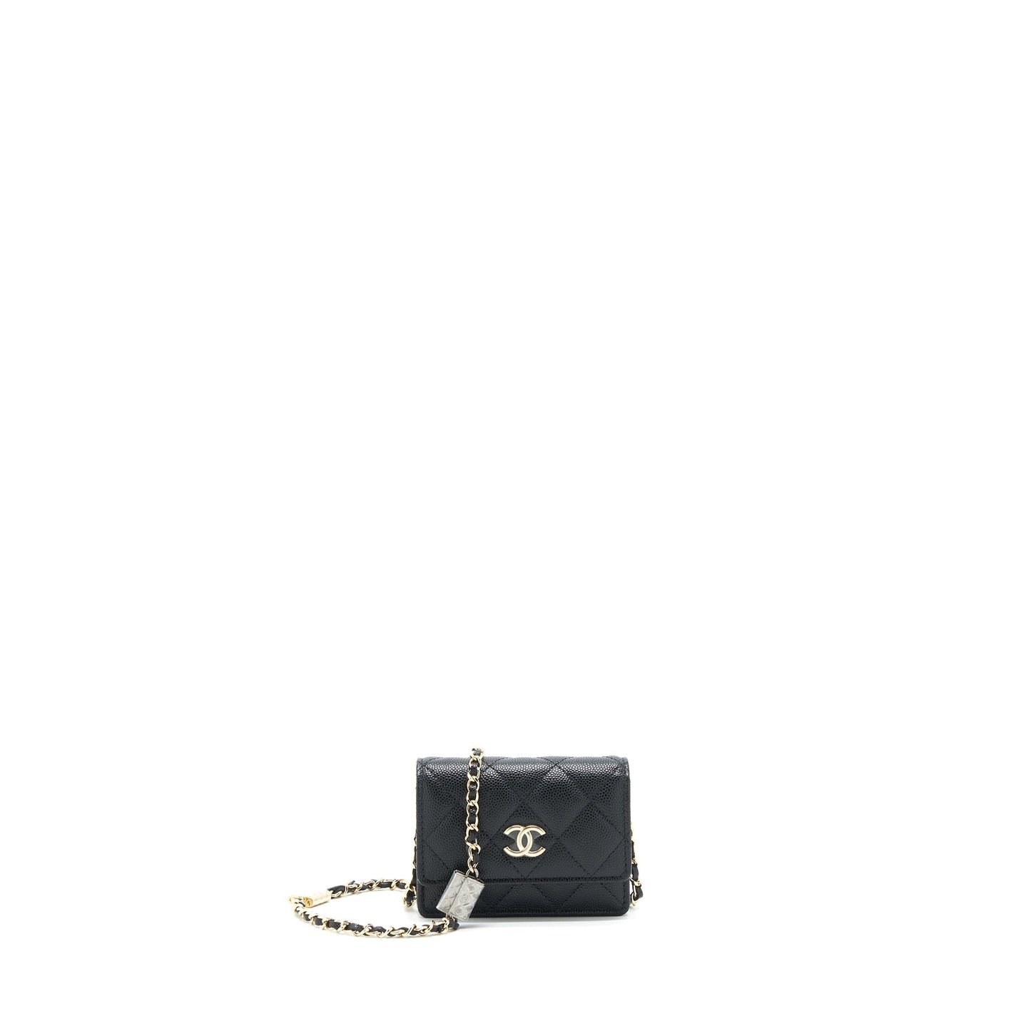 Chanel 21k Caviar mini flap cardholder with chain black L