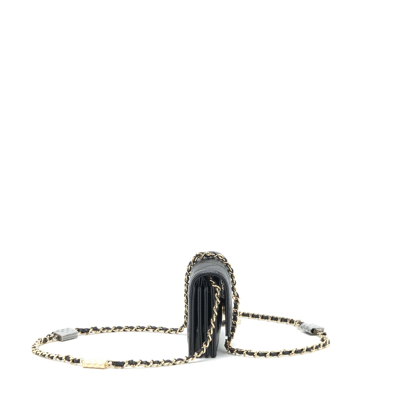 Chanel 21k Caviar mini flap cardholder with chain black L