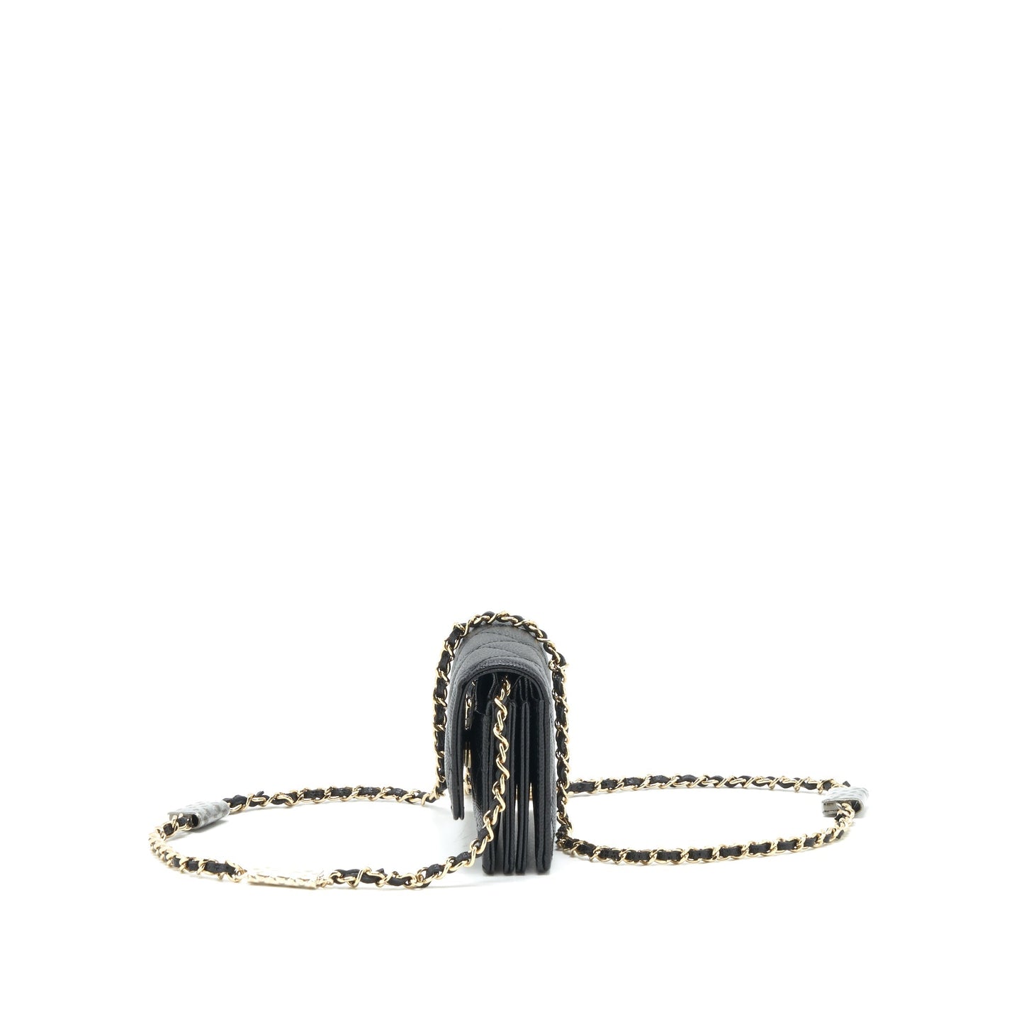 Chanel 21k Caviar mini flap cardholder with chain black L
