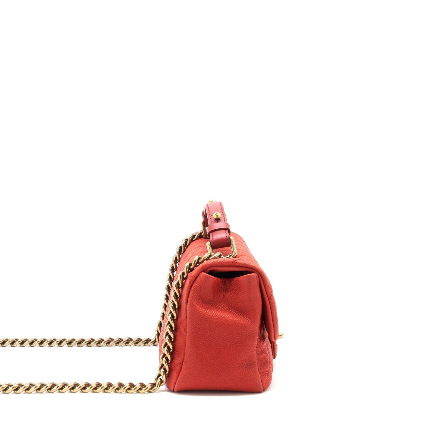 Chanel top handle rectangular flap bag grained calfskin red