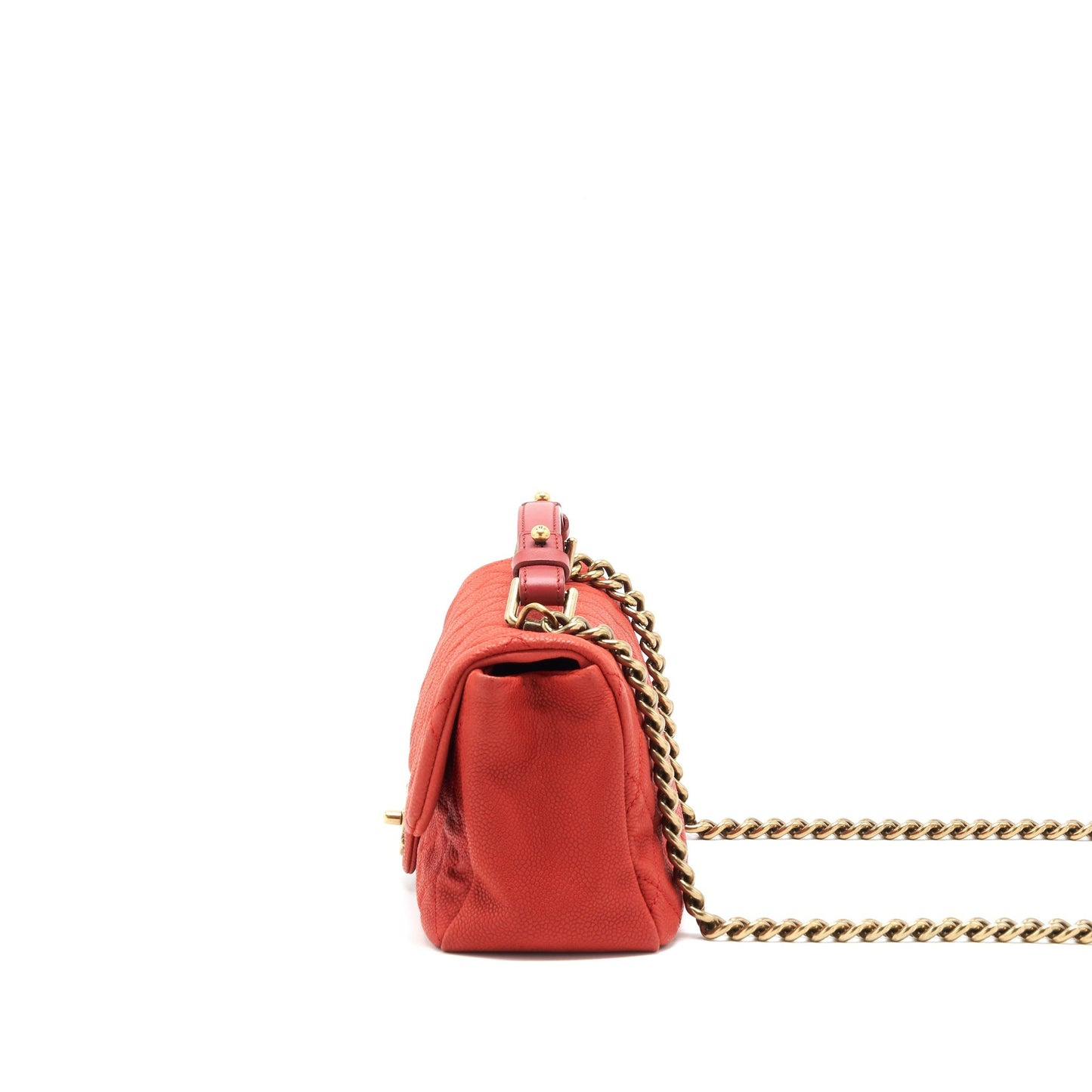 Chanel top handle rectangular flap bag grained calfskin red