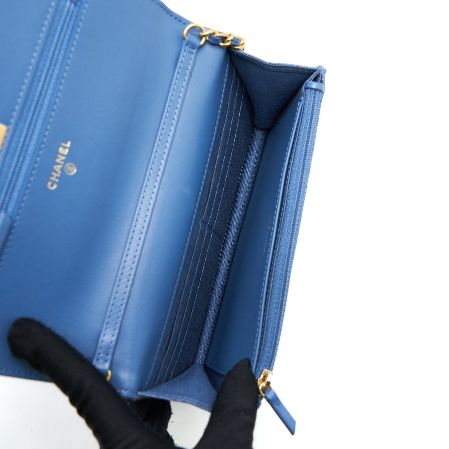 Chanel Pearl Crush Wallet On Chain Denim Blue