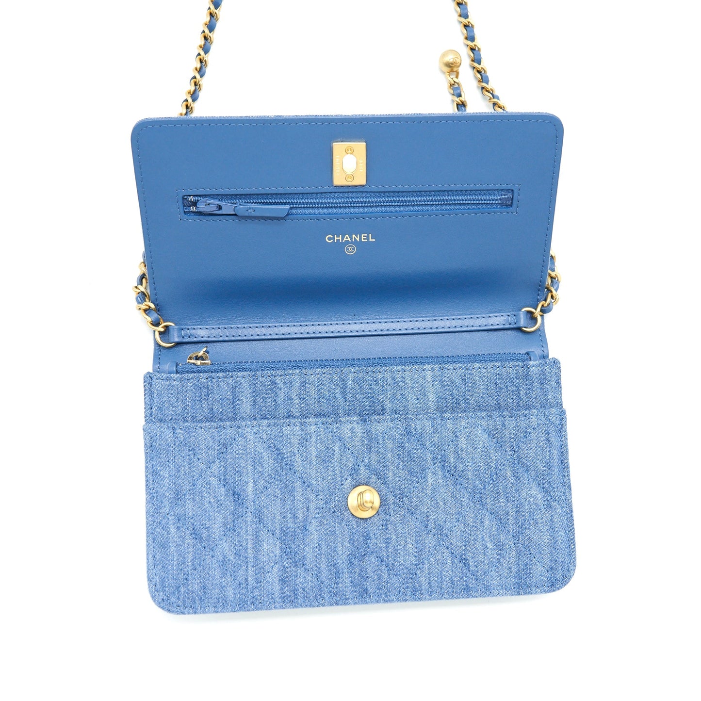 Chanel Pearl Crush Wallet On Chain Denim Blue