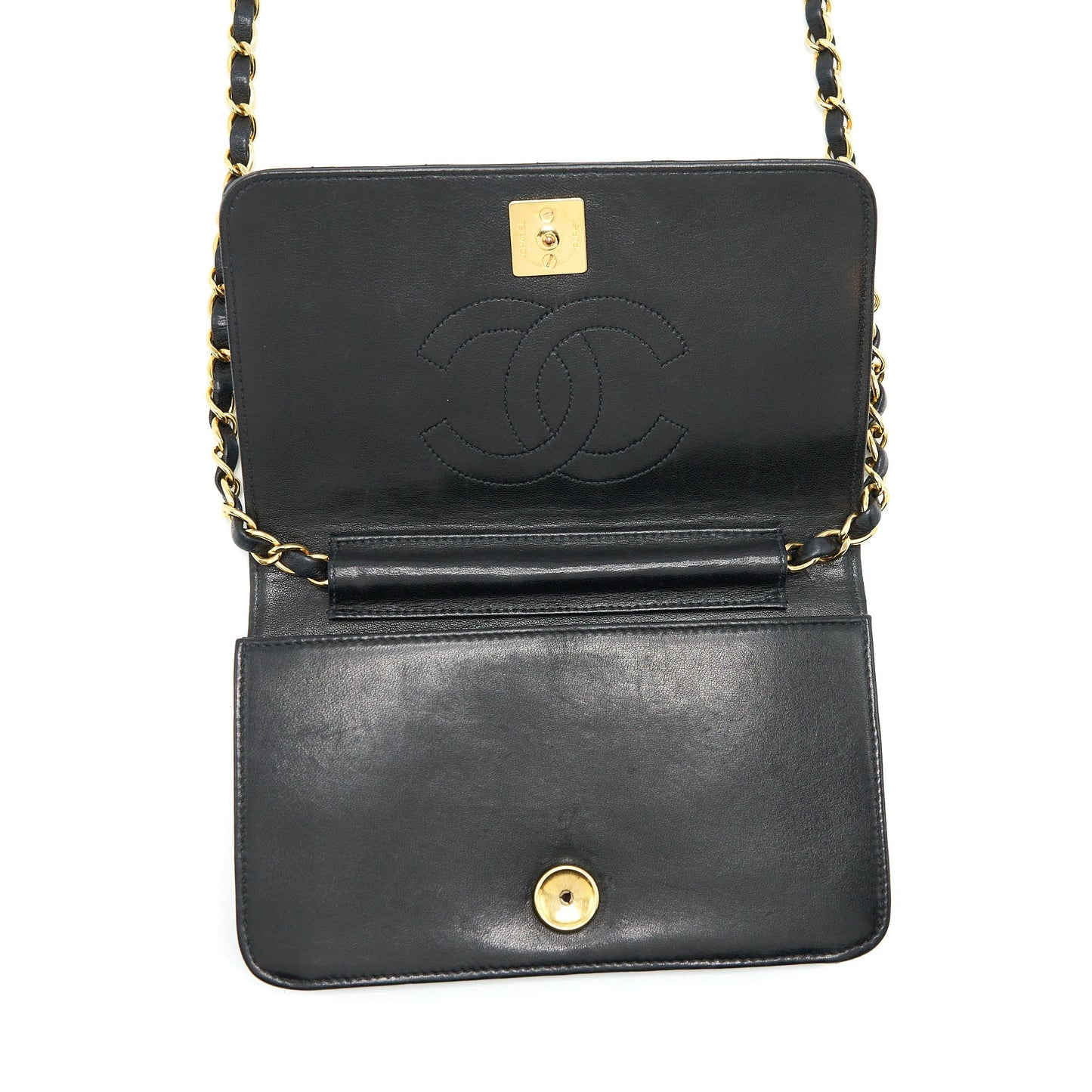 Chanel  Quilted Flap Chain Wallet Black