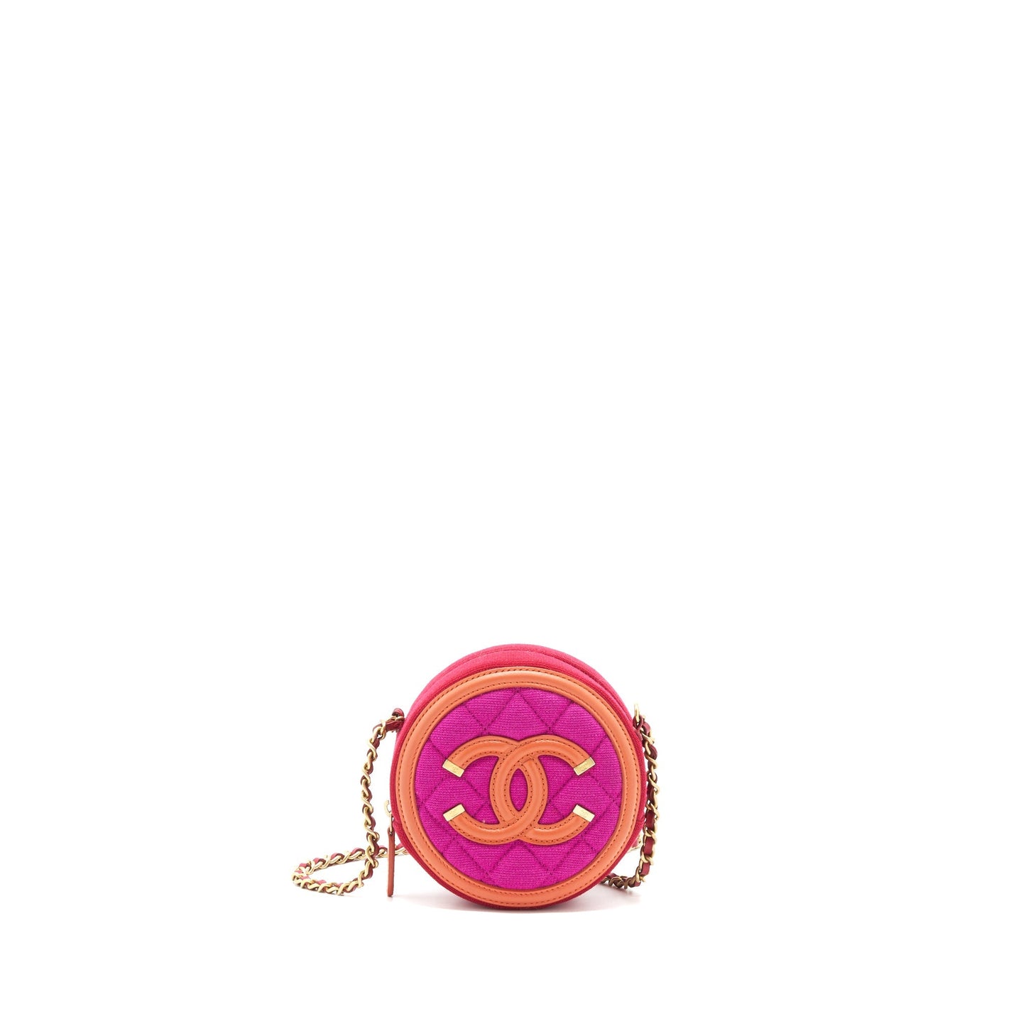 Chanel mini round Vanity with Chain Fabric Multi colour