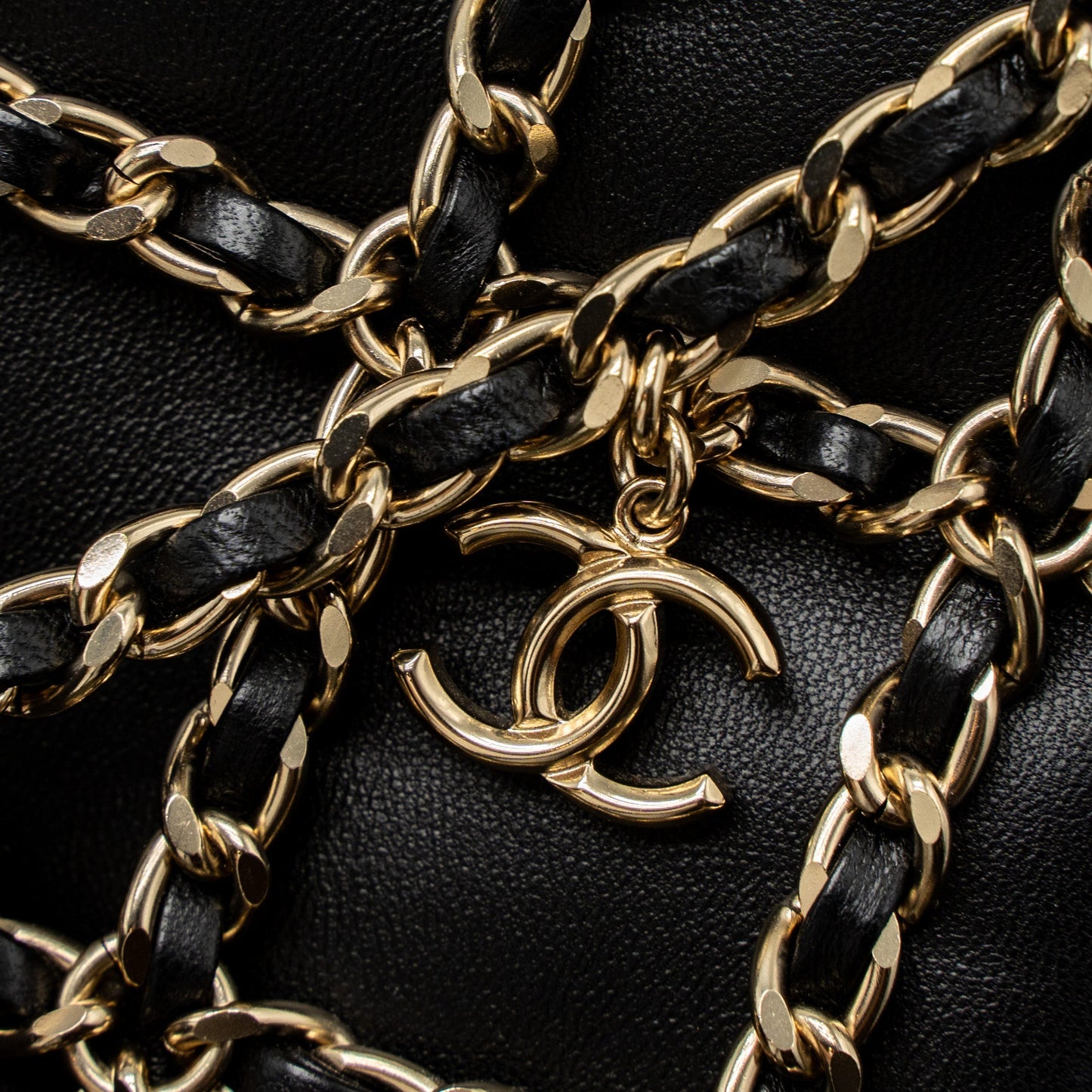 Chanel Gold Cluth O Chain Vertical Phone Holder Lambskin Black