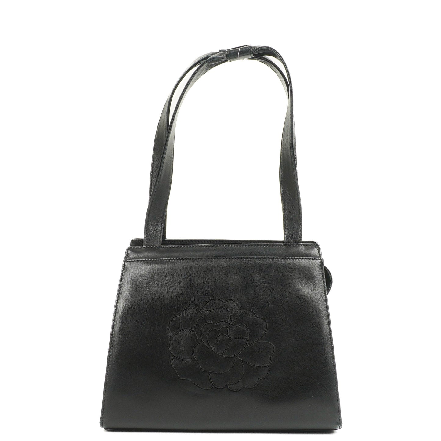 Chanel Black Leather Camellia Top Handle Bag