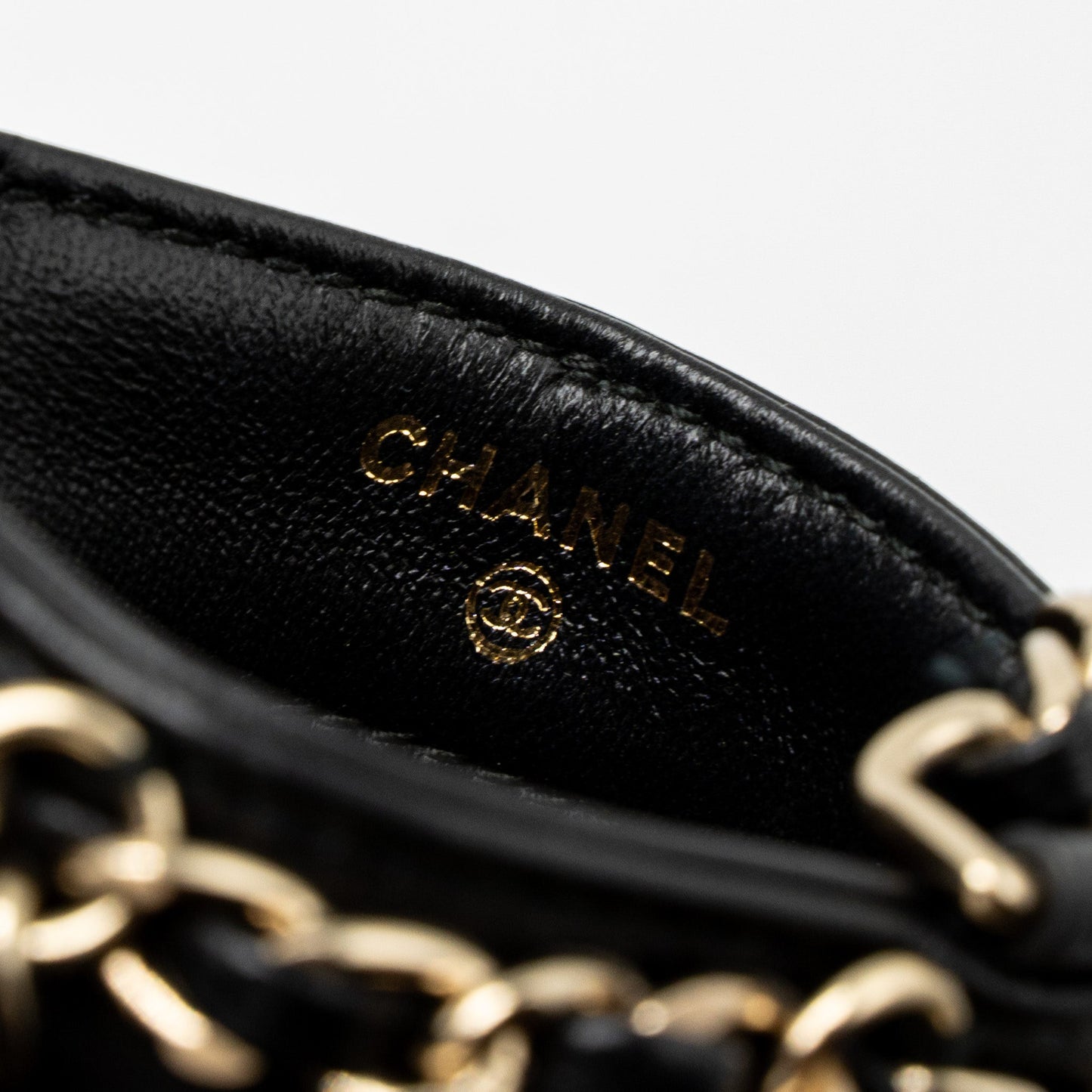 Chanel Gold Cluth O Chain Vertical Phone Holder Lambskin Black