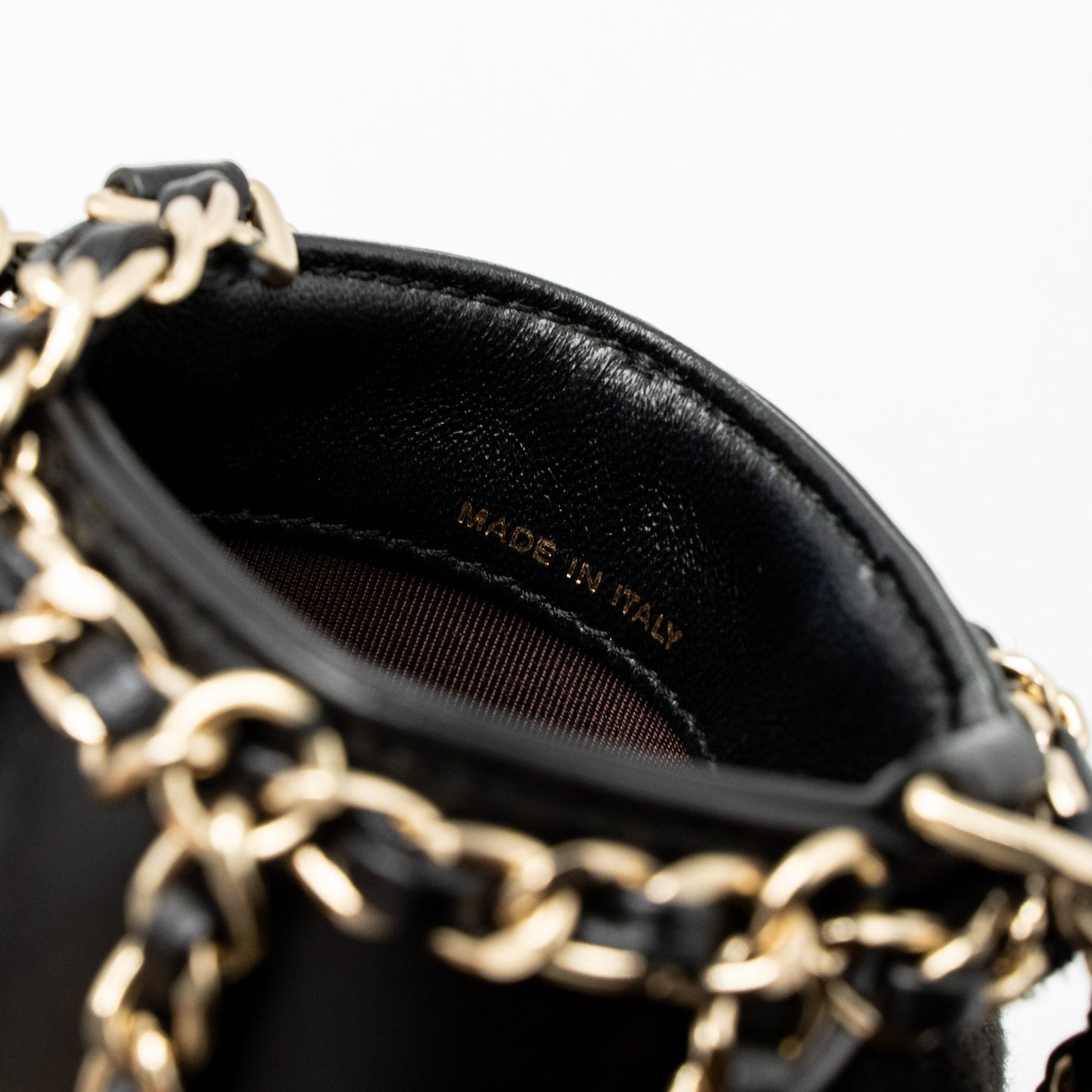 Chanel Gold Cluth O Chain Vertical Phone Holder Lambskin Black
