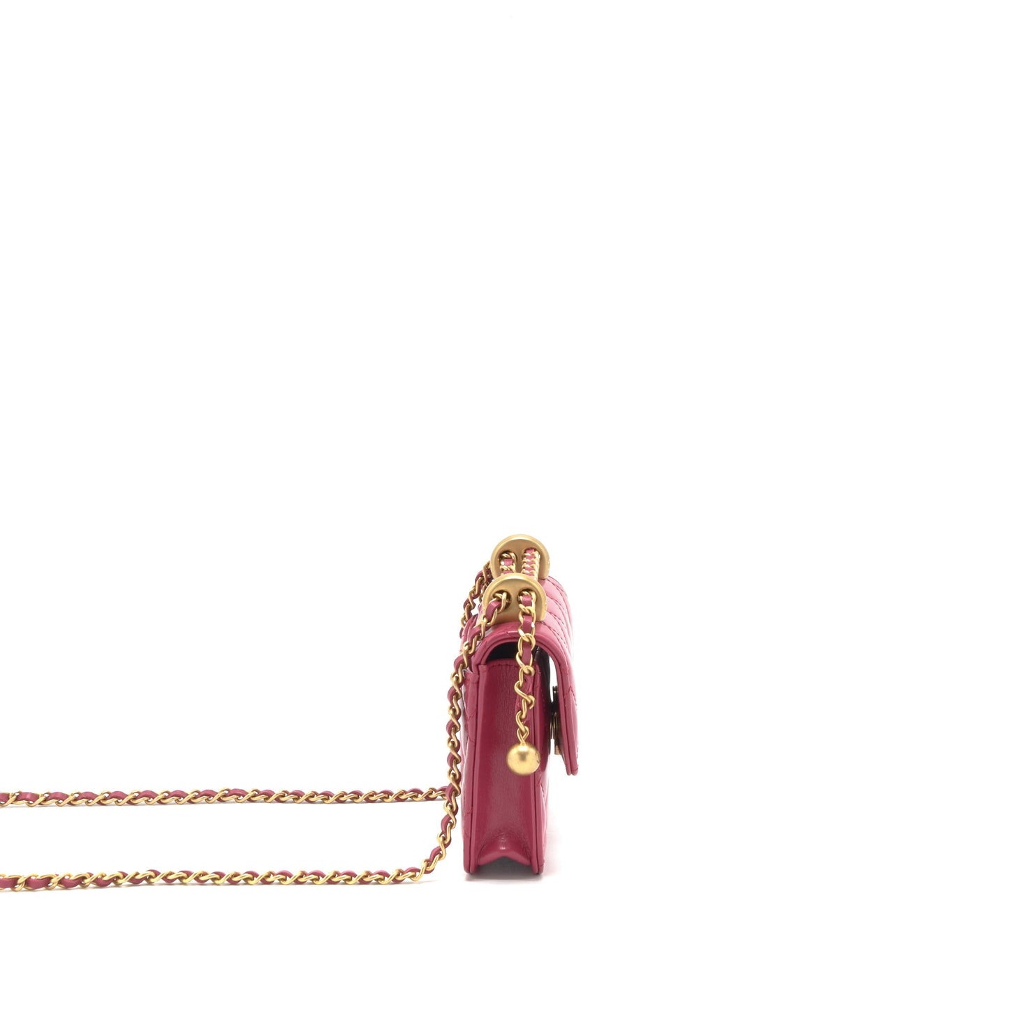 Chanel 21A Gold crush mini flap bag with chain calfskin raspberry pink
