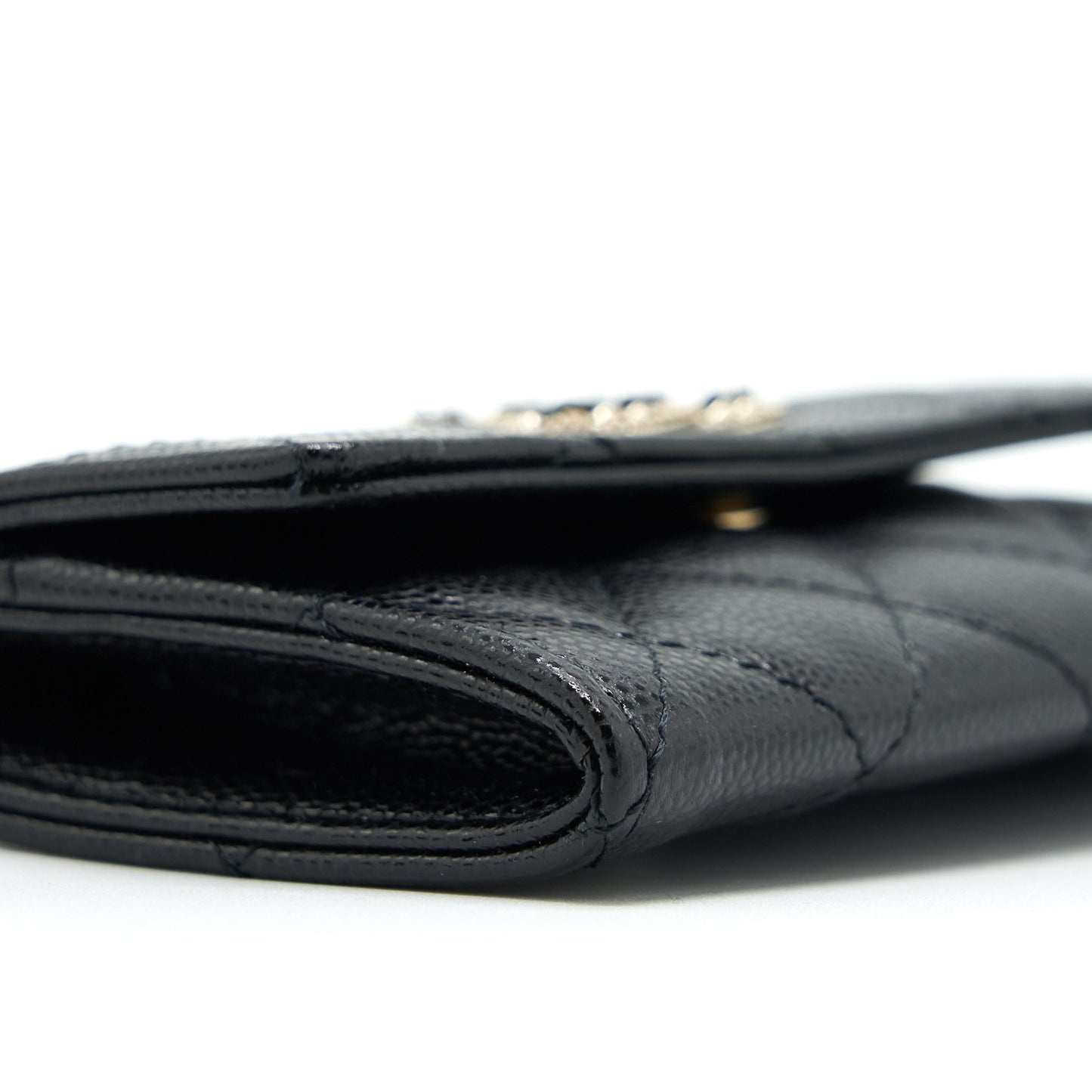 Chanel 22S Detailed Logo Mini Flap Card Holder Caviar Black L