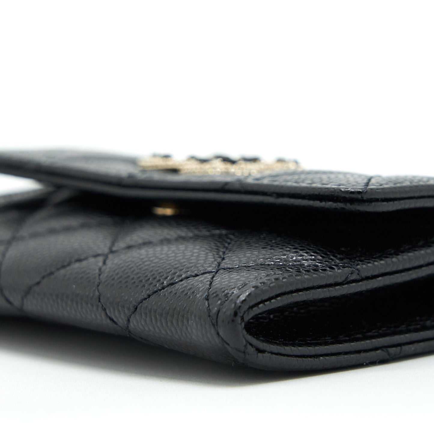 Chanel 22S Detailed Logo Mini Flap Card Holder Caviar Black L