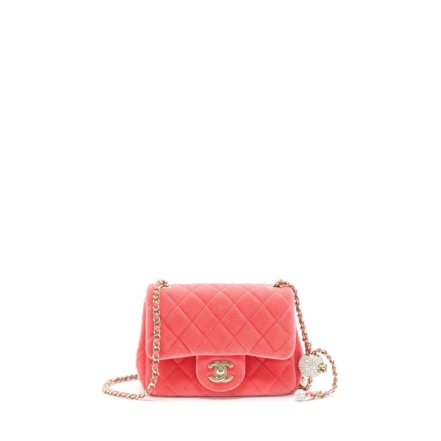 Chanel Pearl Crush Mini Square Flap Bag Velvet Pink