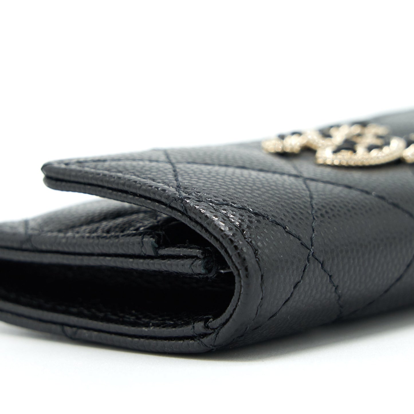 Chanel 22S Detailed Logo Mini Flap Card Holder Caviar Black L