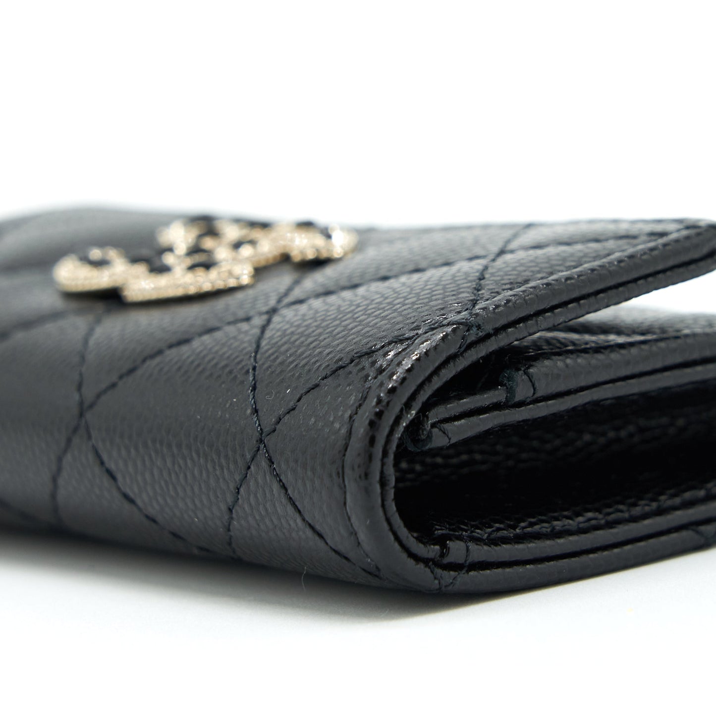 Chanel 22S Detailed Logo Mini Flap Card Holder Caviar Black L