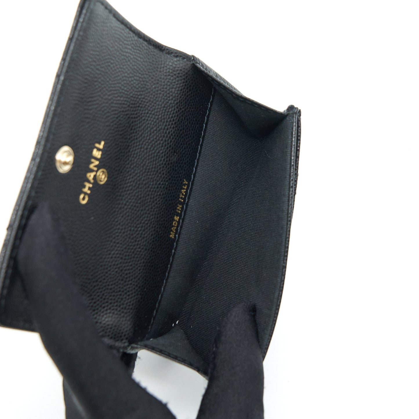 Chanel 22S Detailed Logo Mini Flap Card Holder Caviar Black L