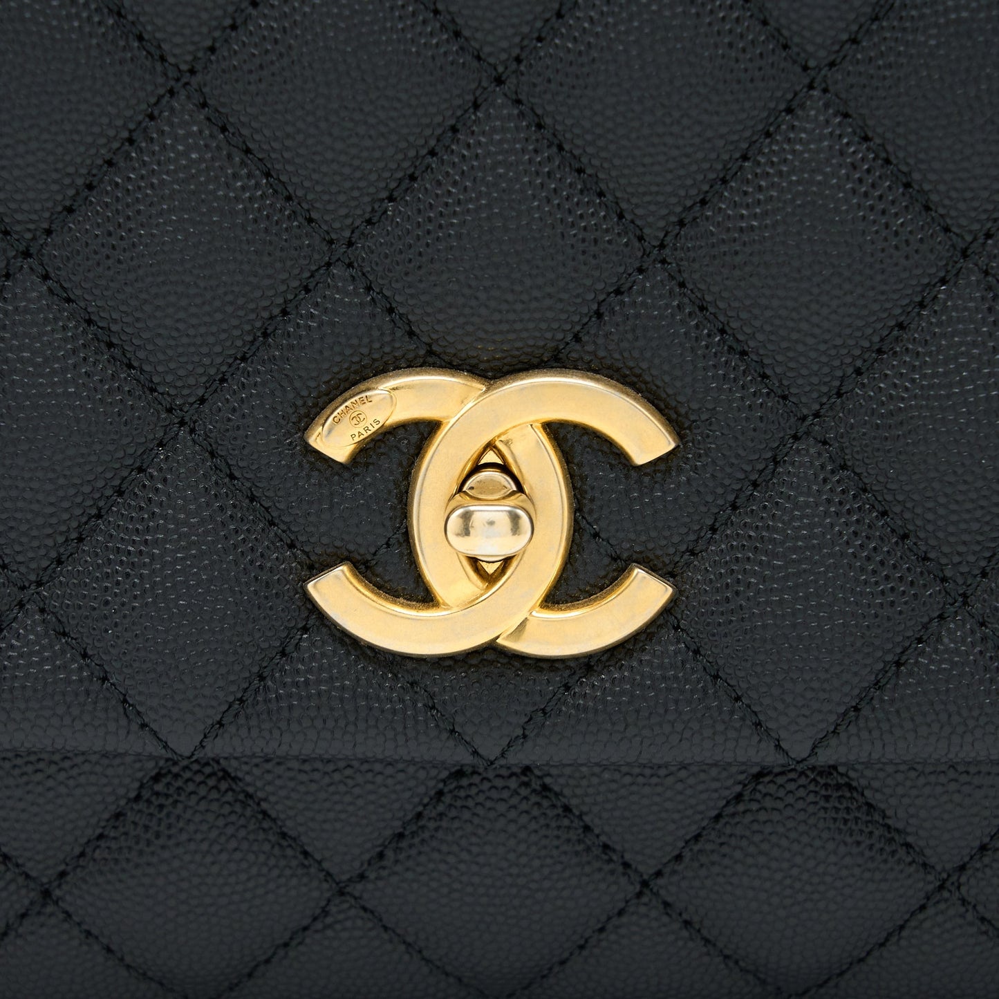 Chanel Medium Coco Handle Caviar with Lizard Handle Black Brushed