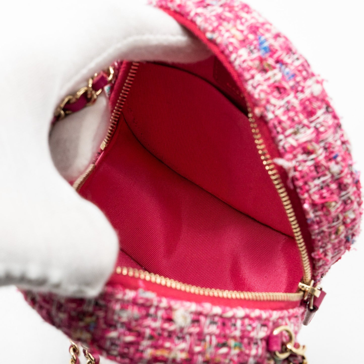 Chanel Round Clutch with Chain Tweed Pink/Multicolour L