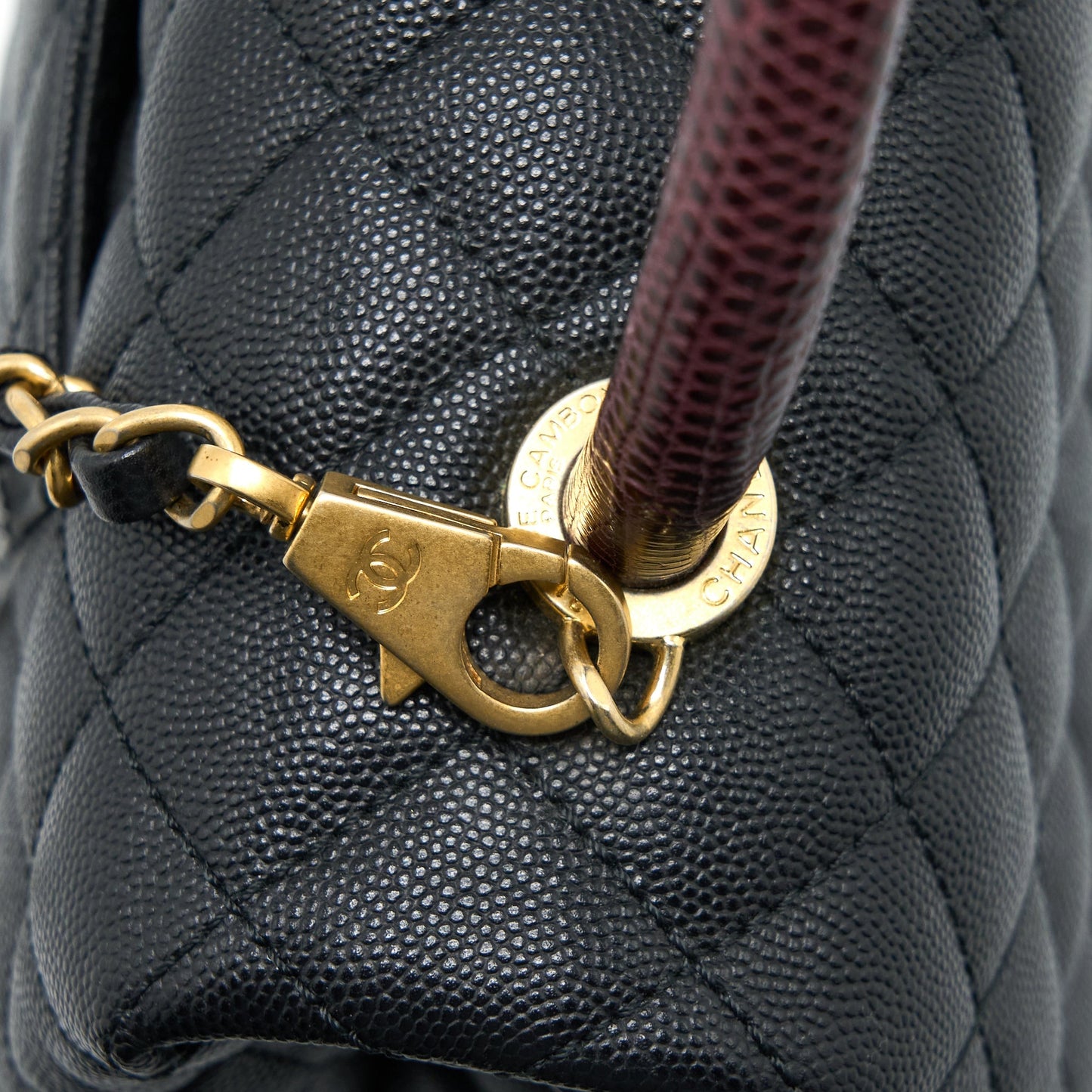 Chanel Medium Coco Handle Caviar with Lizard Handle Black Brushed