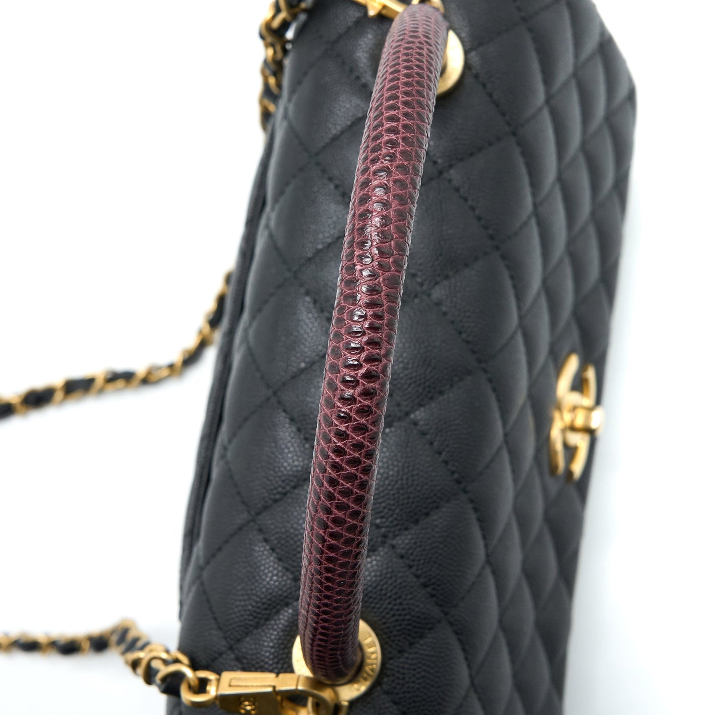 Chanel Medium Coco Handle Caviar with Lizard Handle Black Brushed