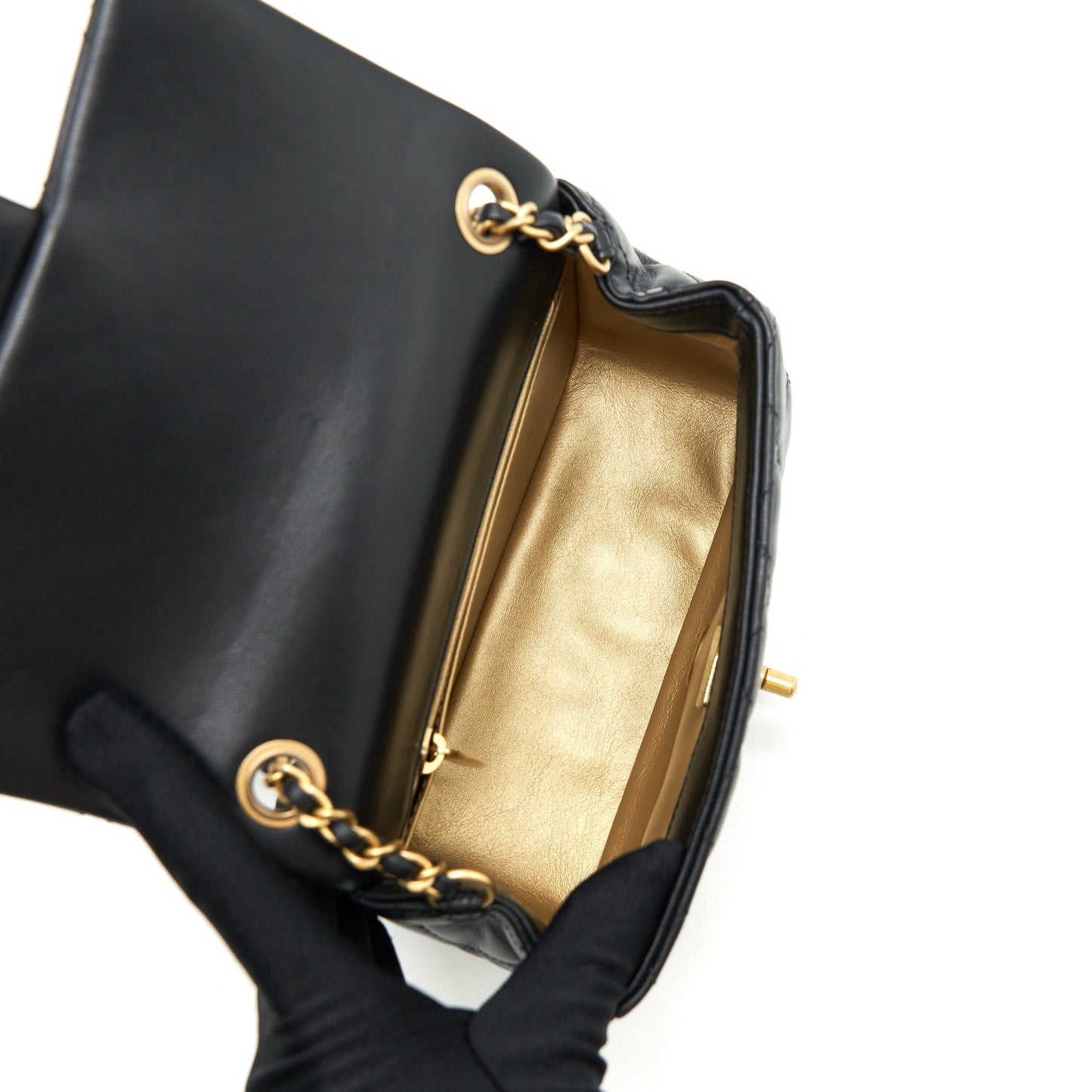 Chanel 22C Pearl Crush Mini Square Flap Bag Lambskin Black