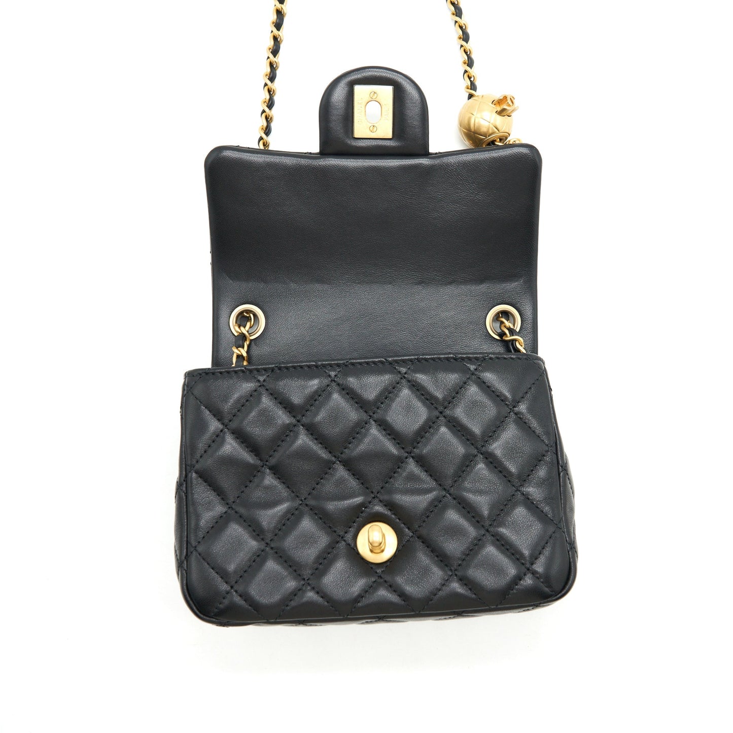 Chanel 22C Pearl Crush Mini Square Flap Bag Lambskin Black