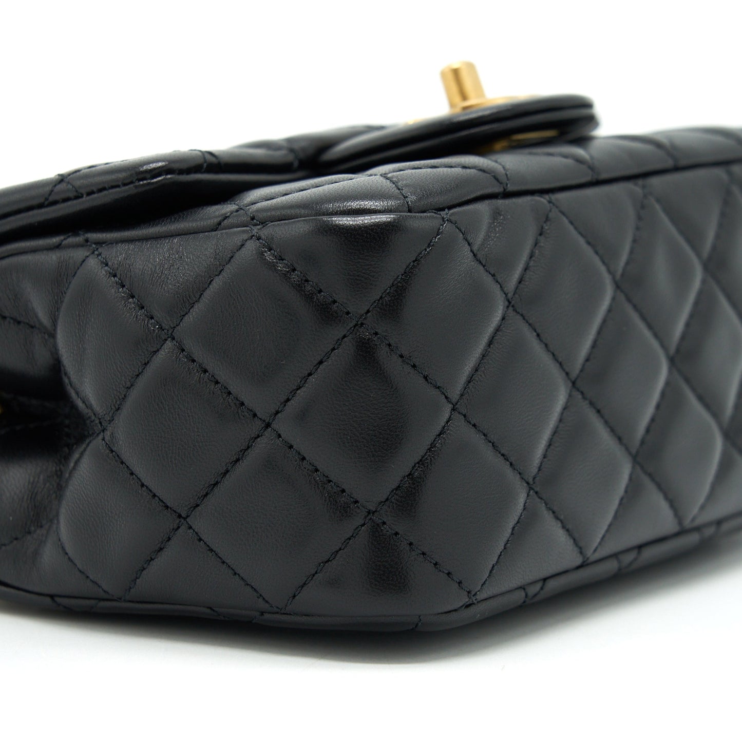Chanel 22C Pearl Crush Mini Square Flap Bag Lambskin Black