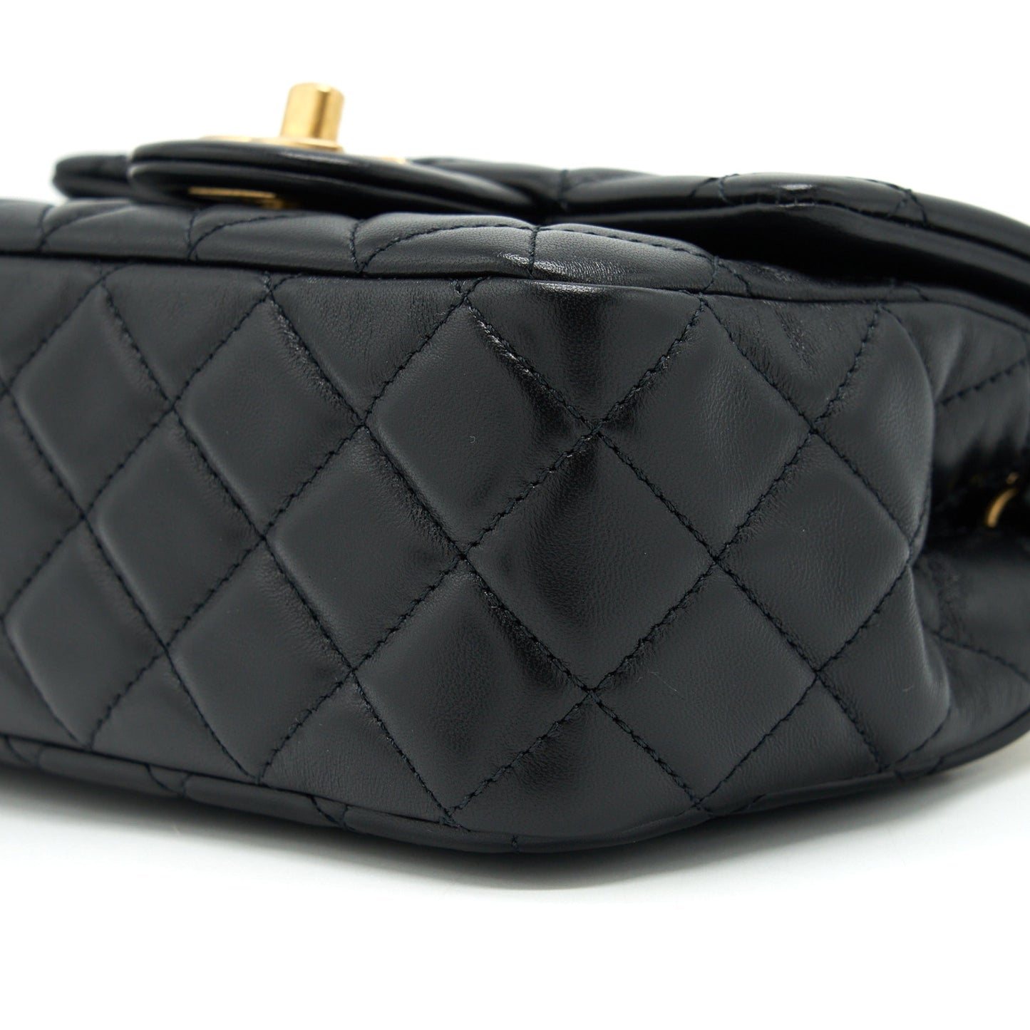 Chanel 22C Pearl Crush Mini Square Flap Bag Lambskin Black