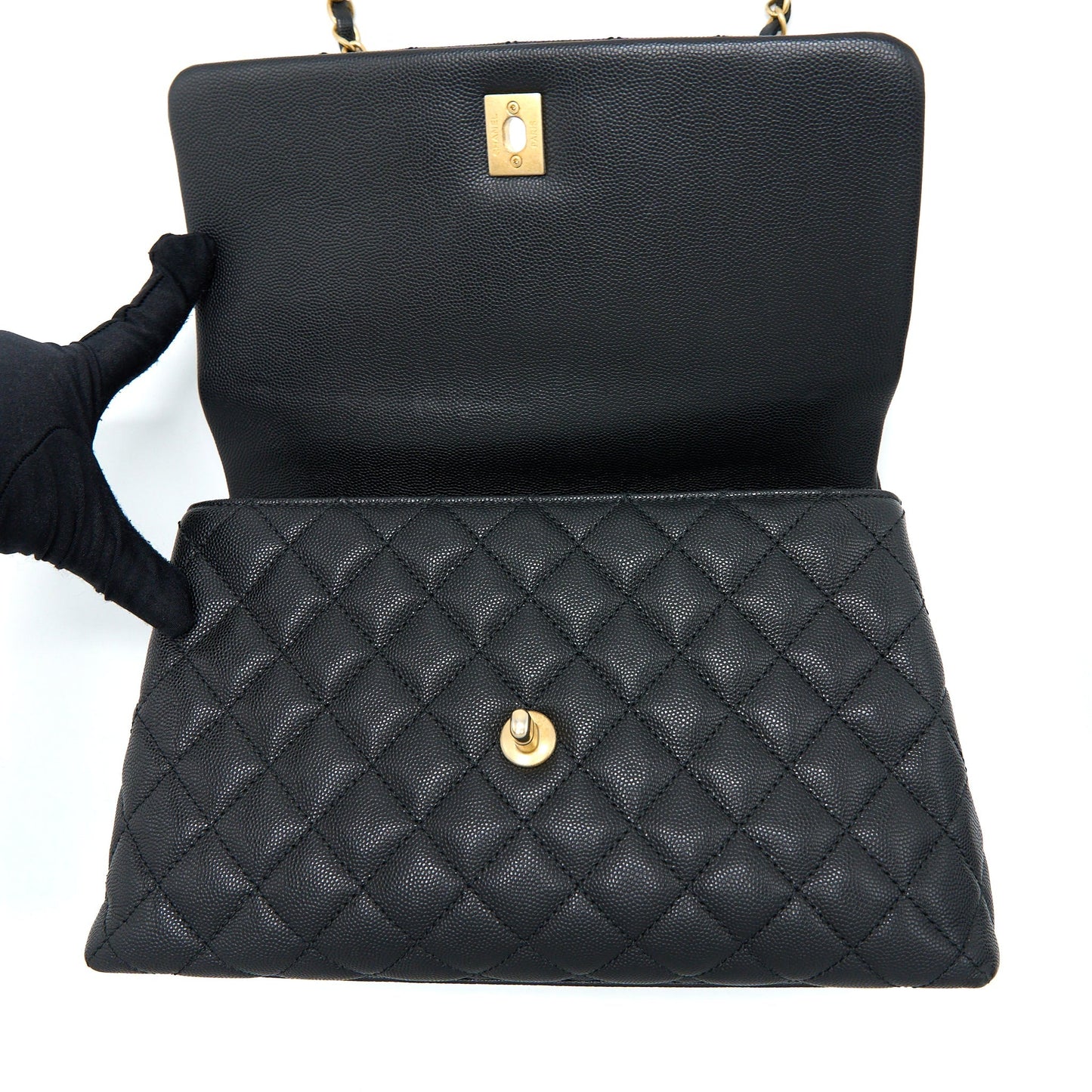 Chanel Medium Coco Handle Caviar with Lizard Handle Black Brushed