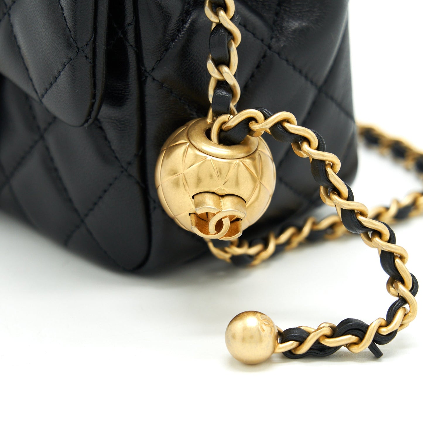 Chanel 22C Pearl Crush Mini Square Flap Bag Lambskin Black