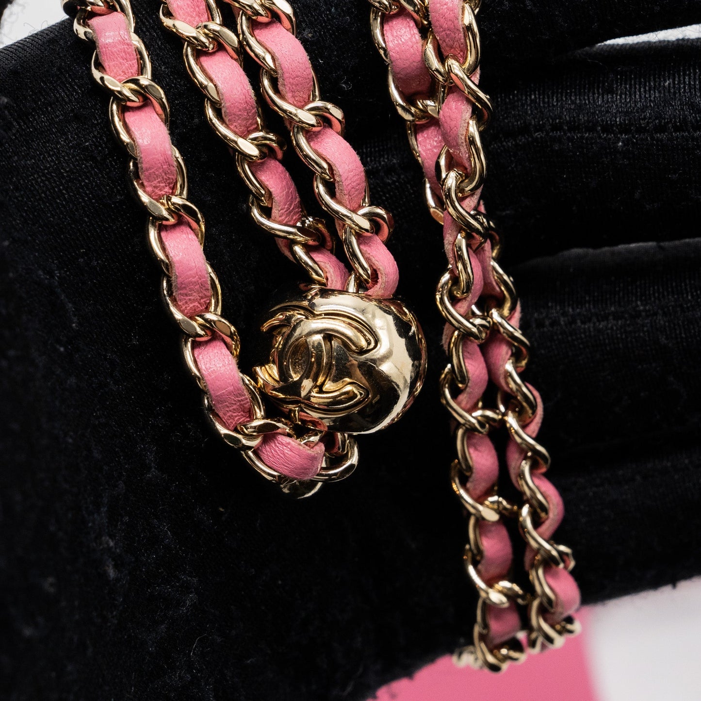 Chanel 21P pearl crush phone case with chain for iPhone 12 lambskin pink L