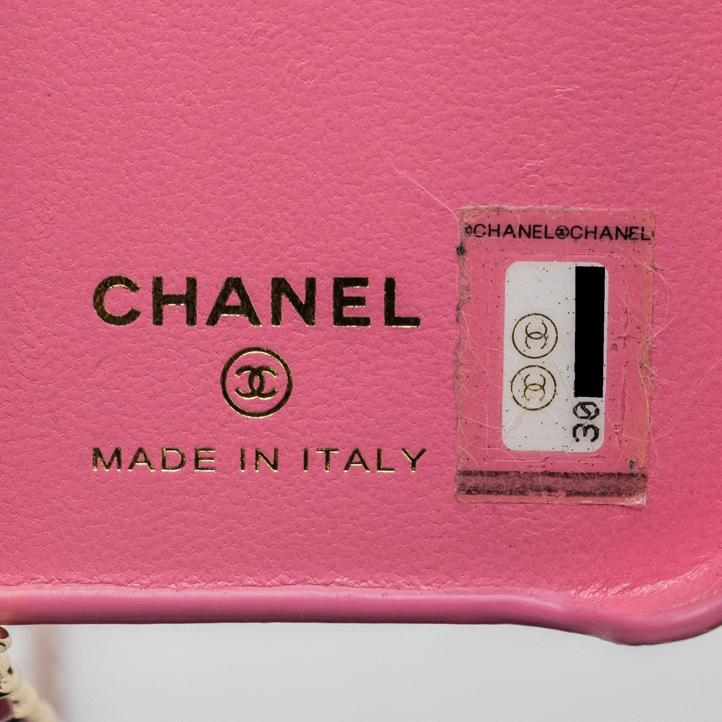 Chanel 21P pearl crush phone case with chain for iPhone 12 lambskin pink L