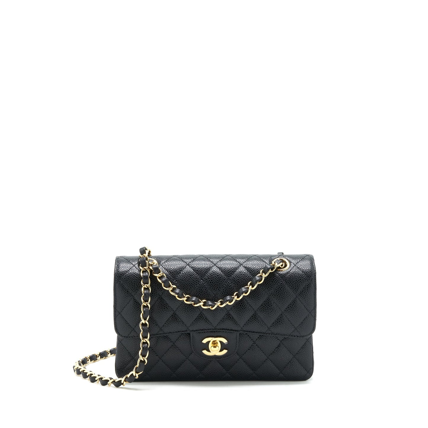 Chanel 22c caviar small classic double flap bag black