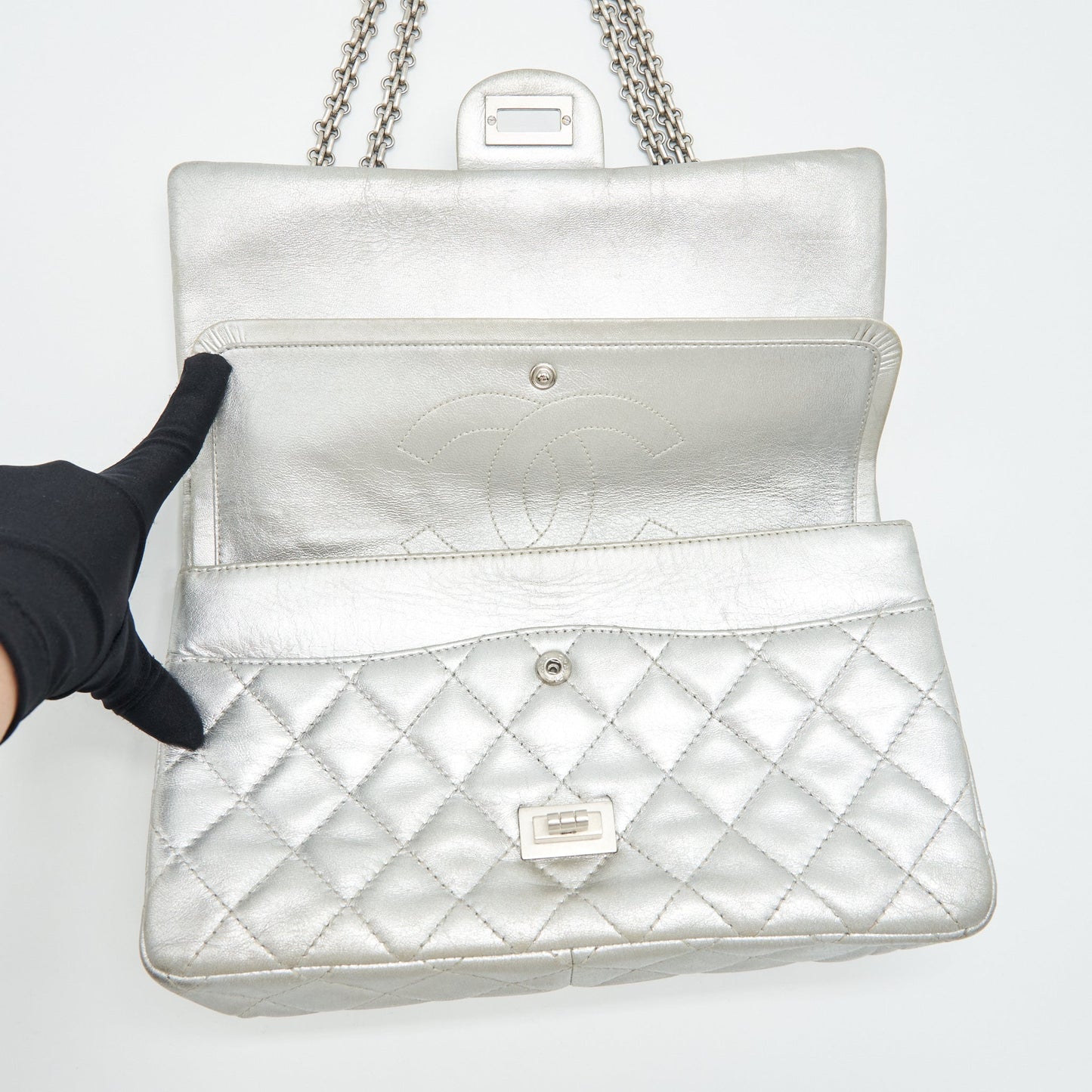 Chanel Reissue 2.55 226 Double Flap Bag Lambskin Silver
