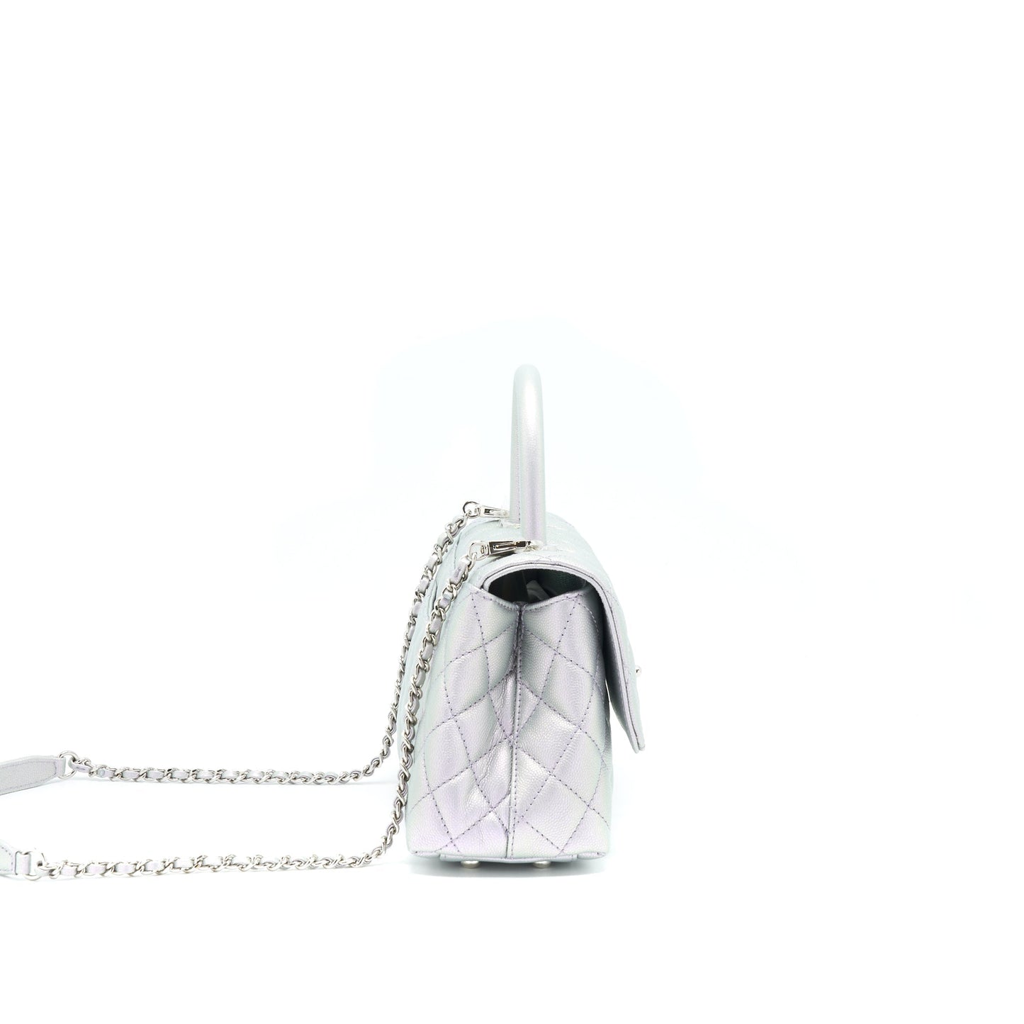 Chanel 21K Small Coco Handle 24cm Caviar Iridescent Lilac Rainbow Hardware