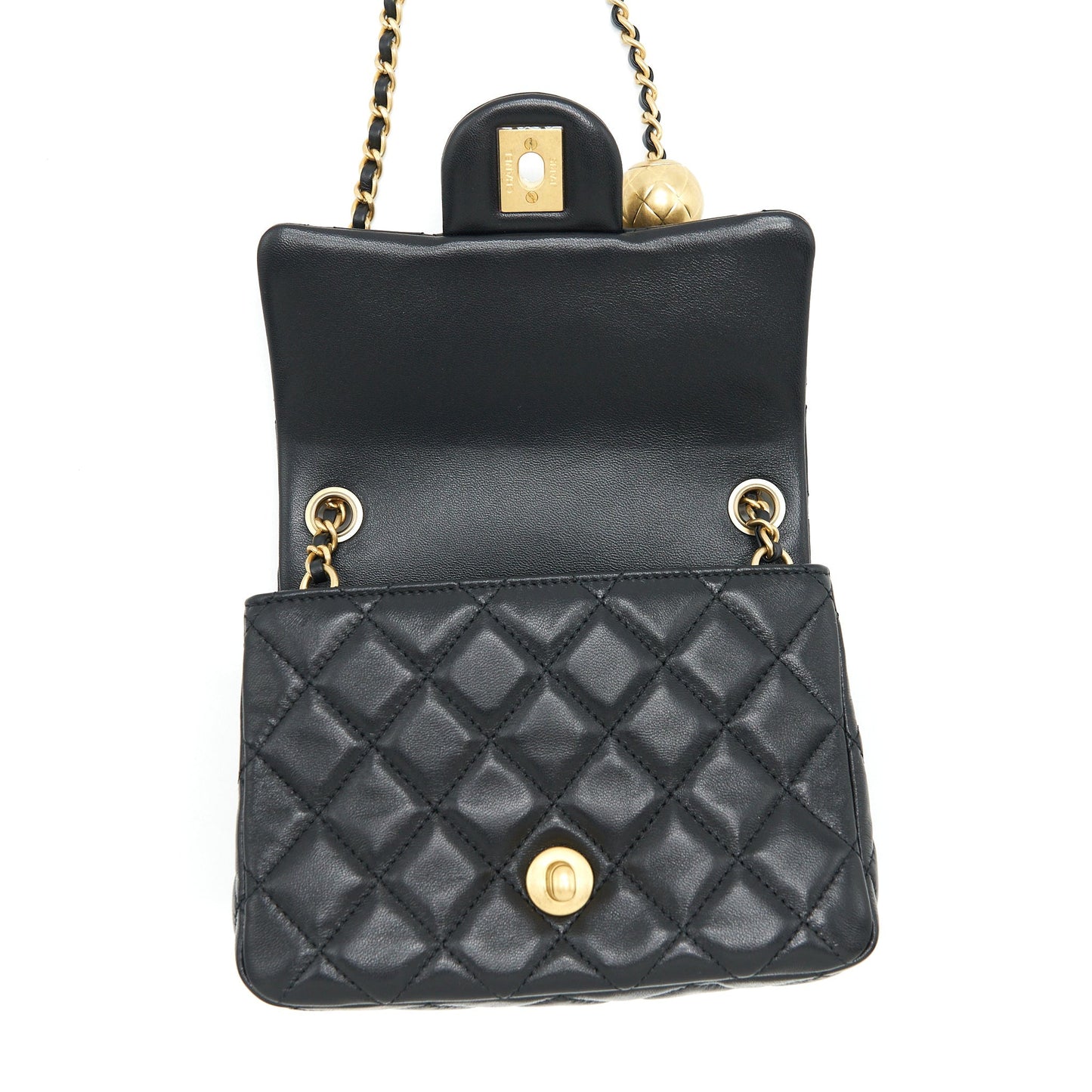 Chanel Pearl Crush Mini Square Lambskin Black Brushed