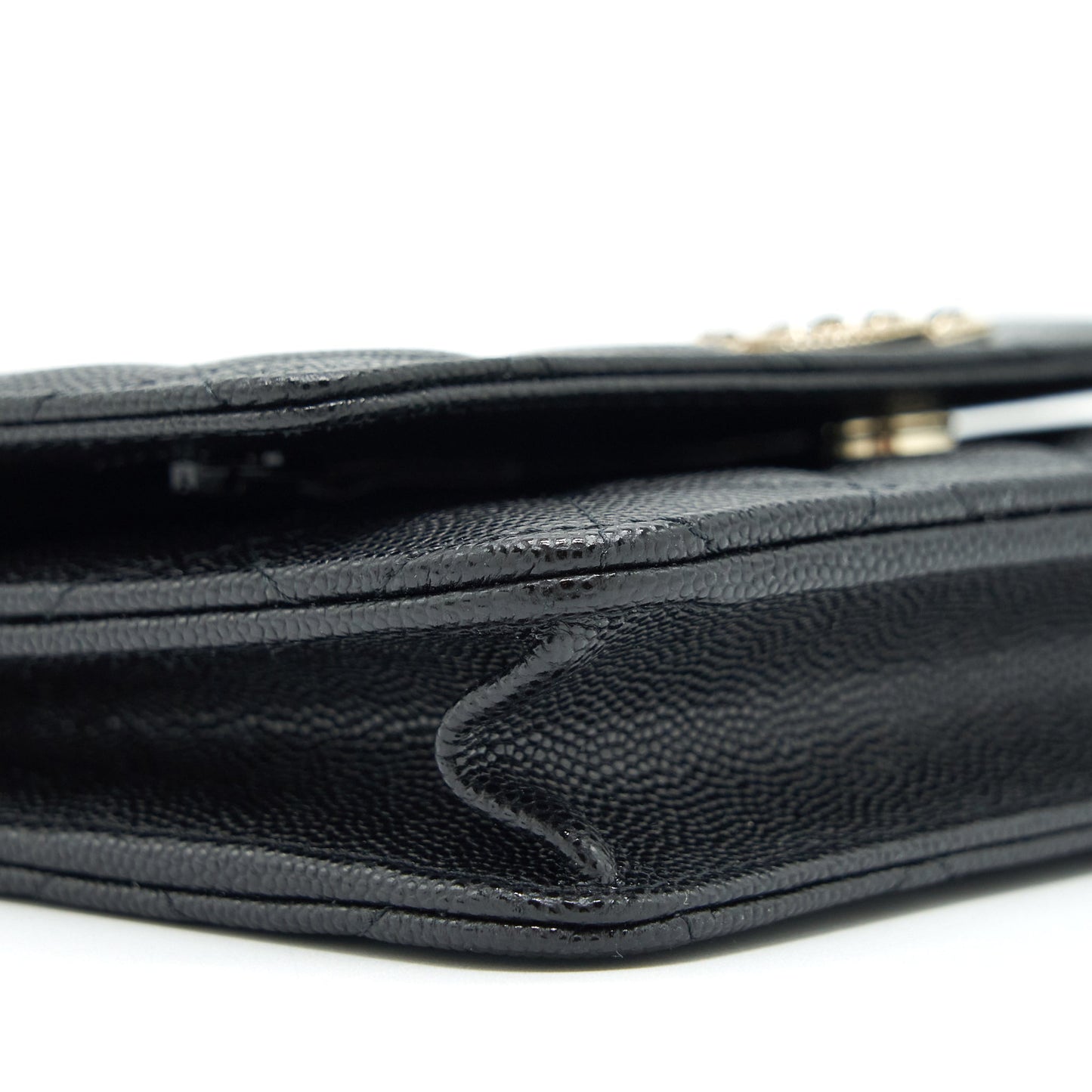 Chanel 22S Detailed Logo Wallet On Chain Caviar Black L