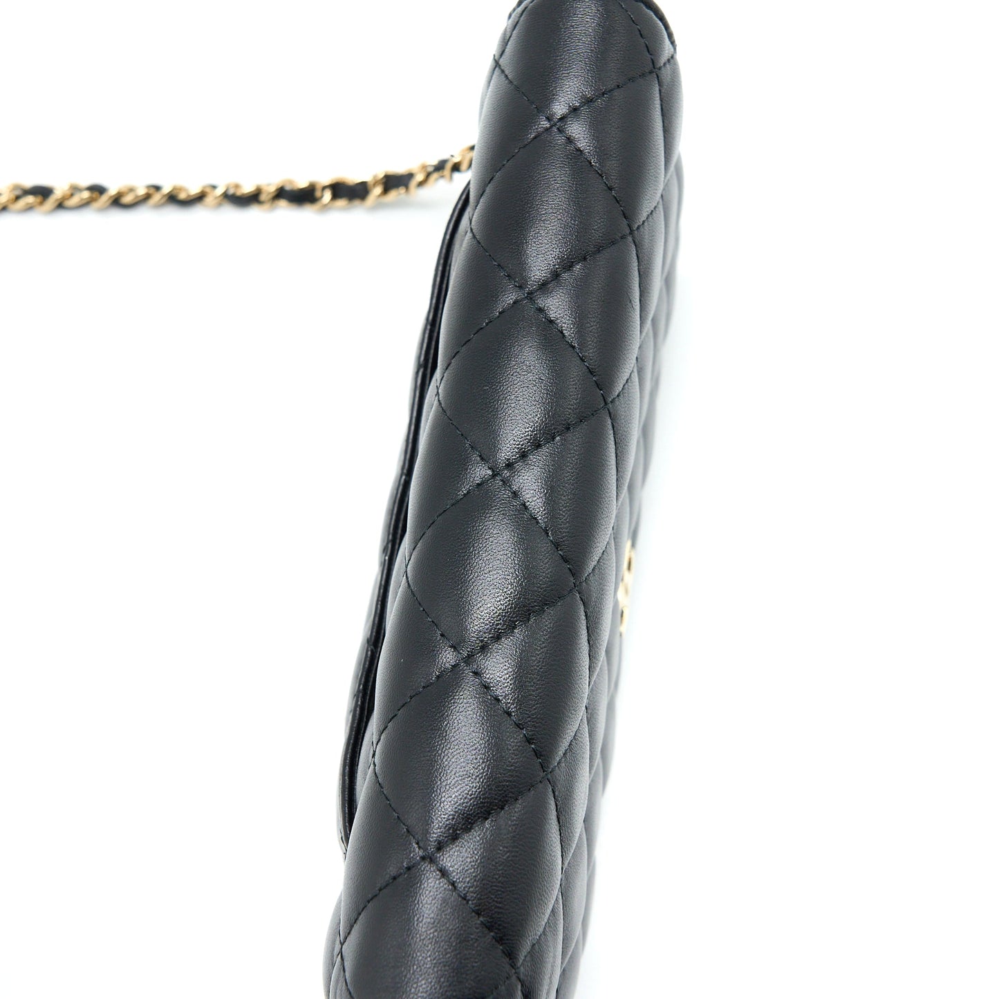 Chanel Quilted Wallet on Chain with Camellia Chain Lambskin Black L