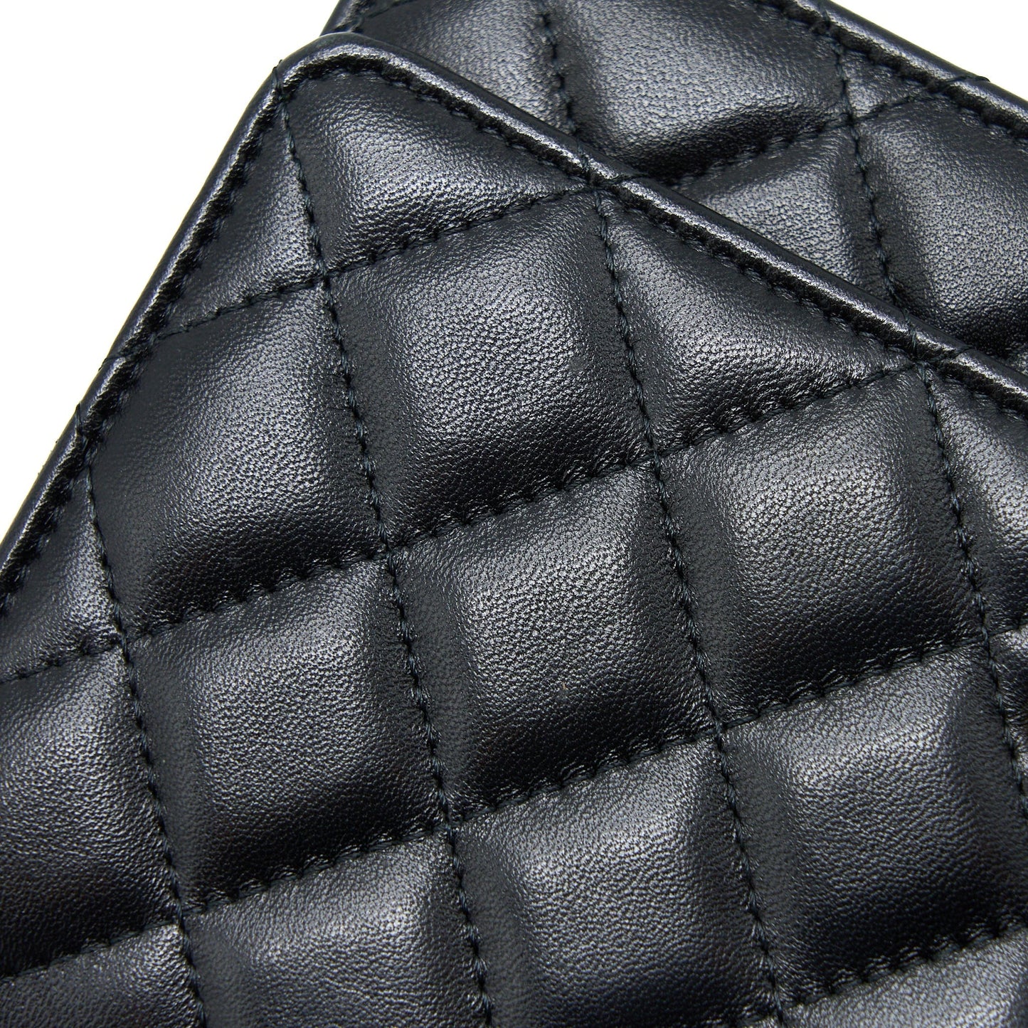 Chanel Quilted Wallet on Chain with Camellia Chain Lambskin Black L