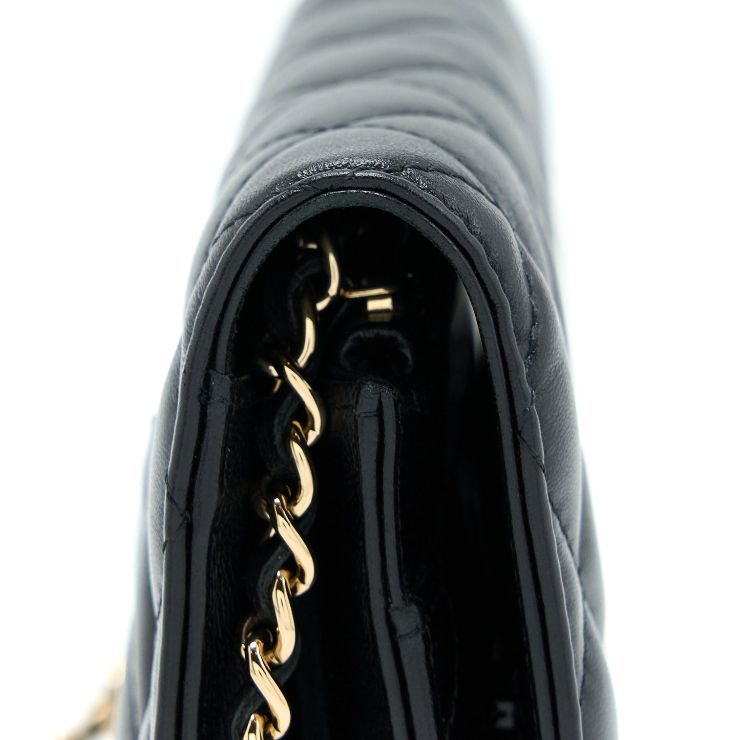 Chanel Quilted Wallet on Chain with Camellia Chain Lambskin Black L