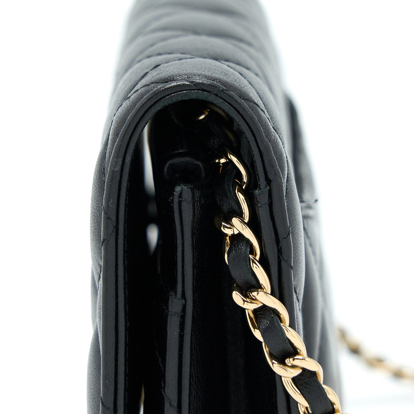 Chanel Quilted Wallet on Chain with Camellia Chain Lambskin Black L