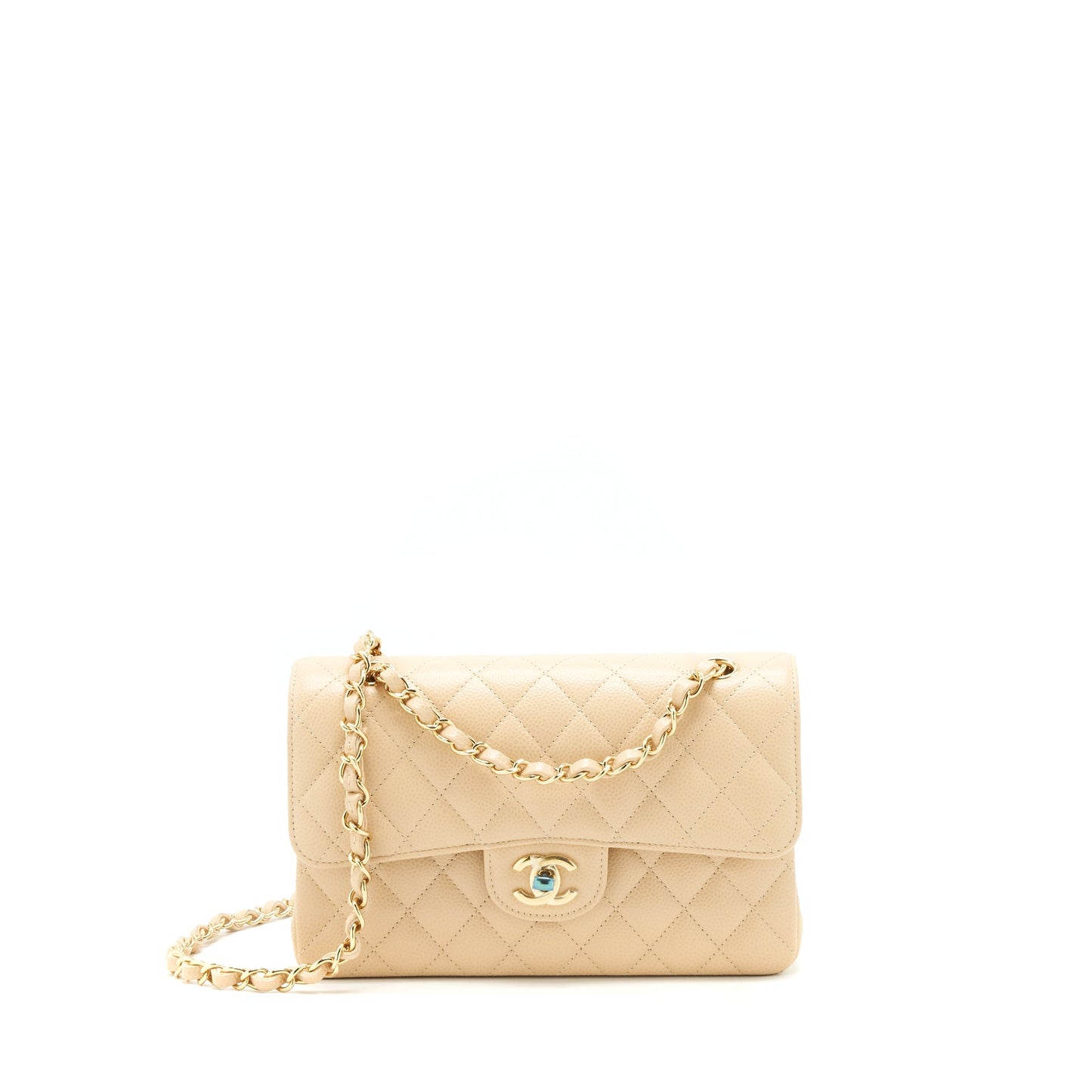 Chanel small classic double flap bag caviar beige