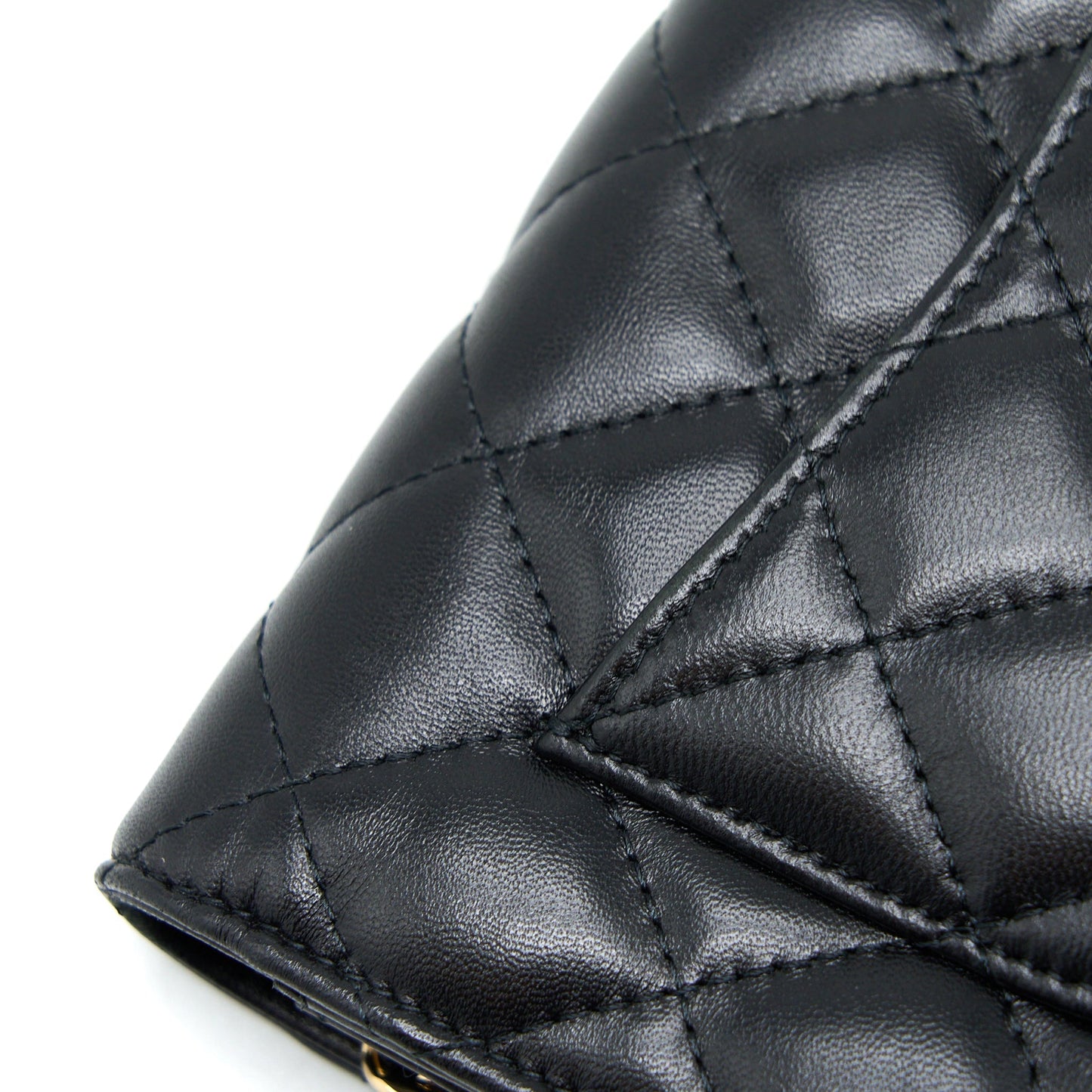 Chanel Quilted Wallet on Chain with Camellia Chain Lambskin Black L