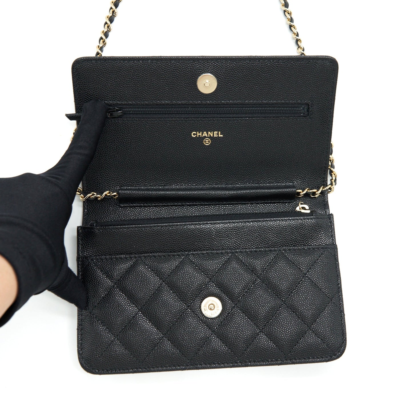 Chanel 22S Detailed Logo Wallet On Chain Caviar Black L