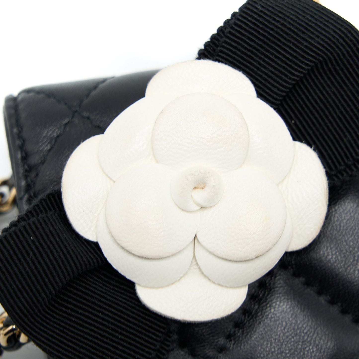 Chanel Quilted Wallet on Chain with Camellia Chain Lambskin Black L