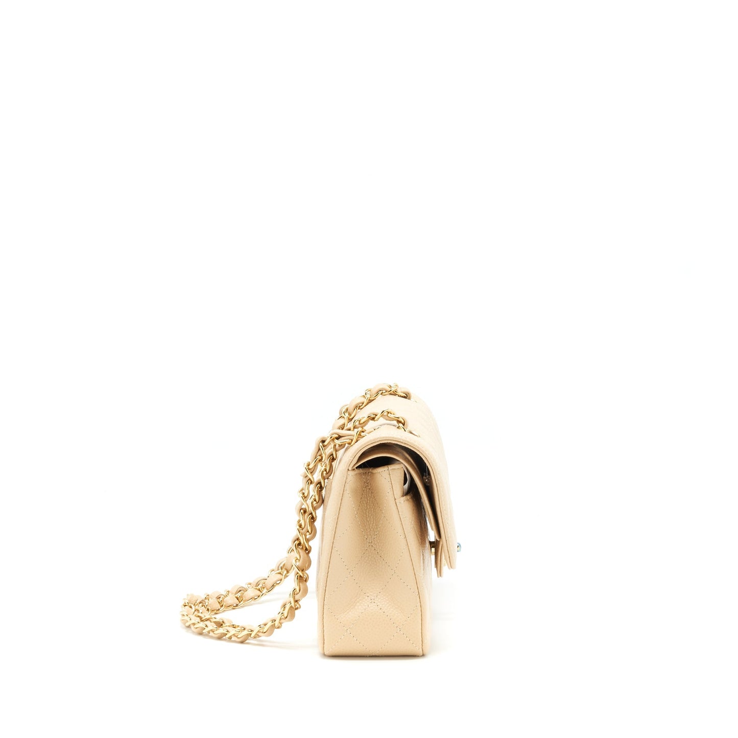 Chanel small classic double flap bag caviar beige
