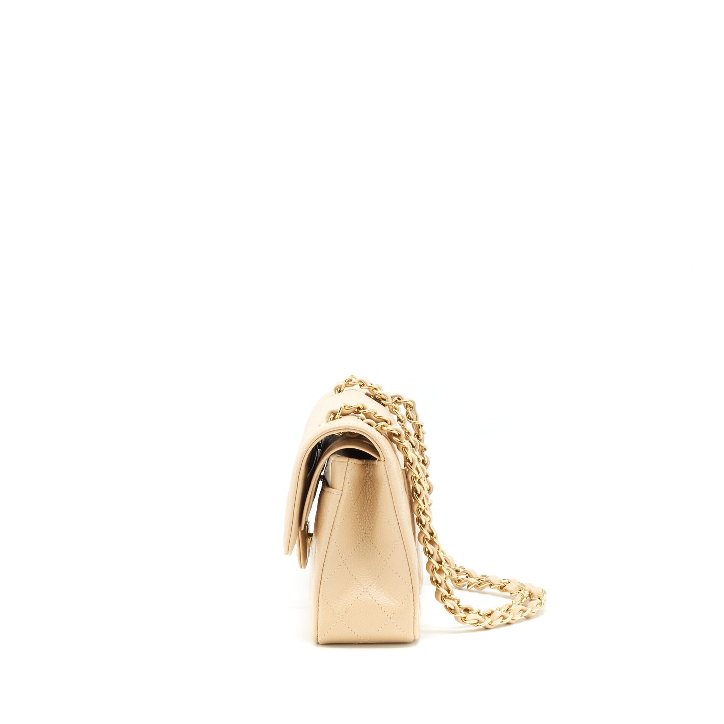 Chanel small classic double flap bag caviar beige