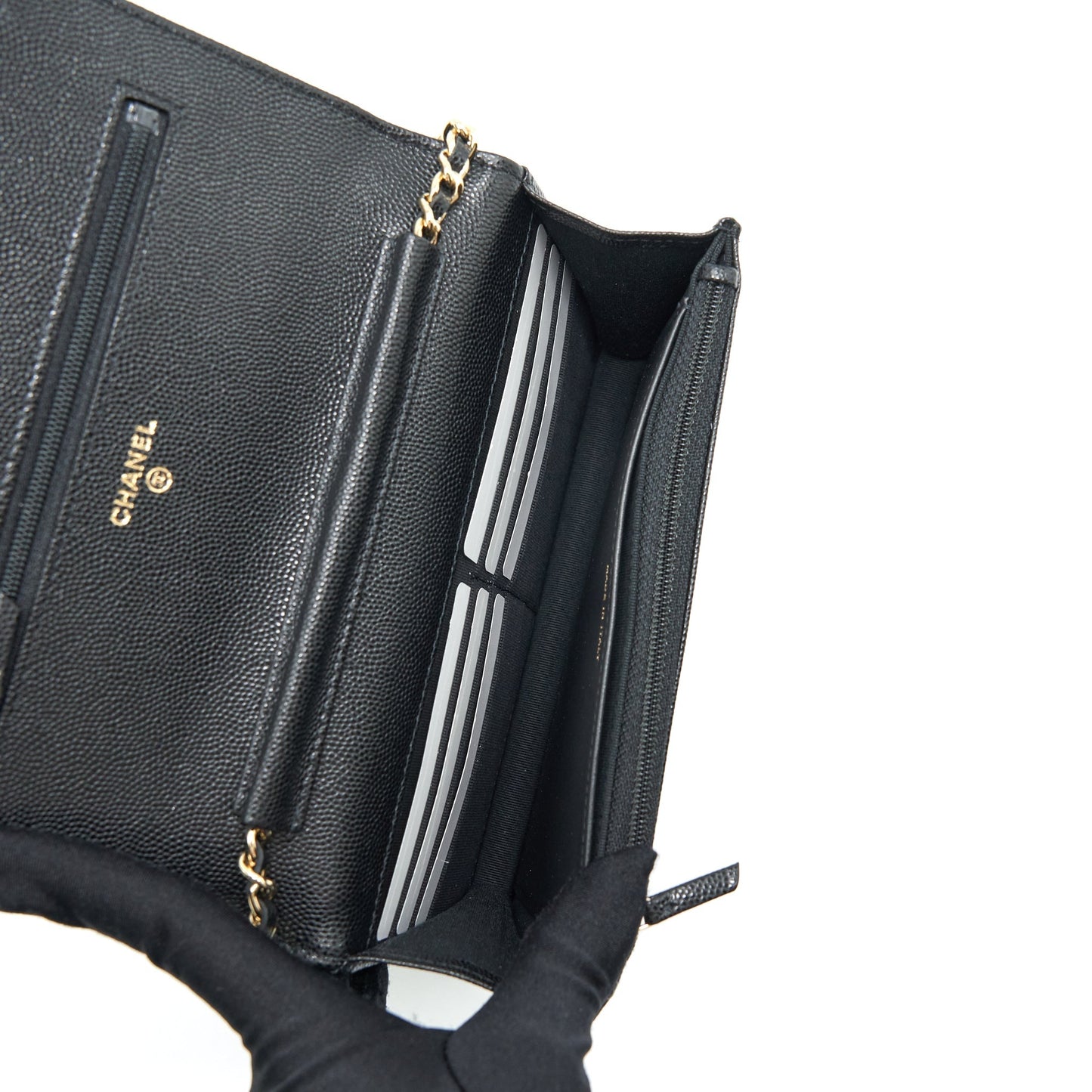 Chanel 22S Detailed Logo Wallet On Chain Caviar Black L